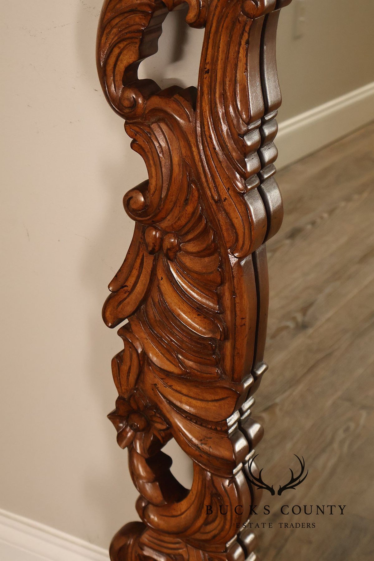 Large Hand Carved Baroque Style Wood Wall Mirror