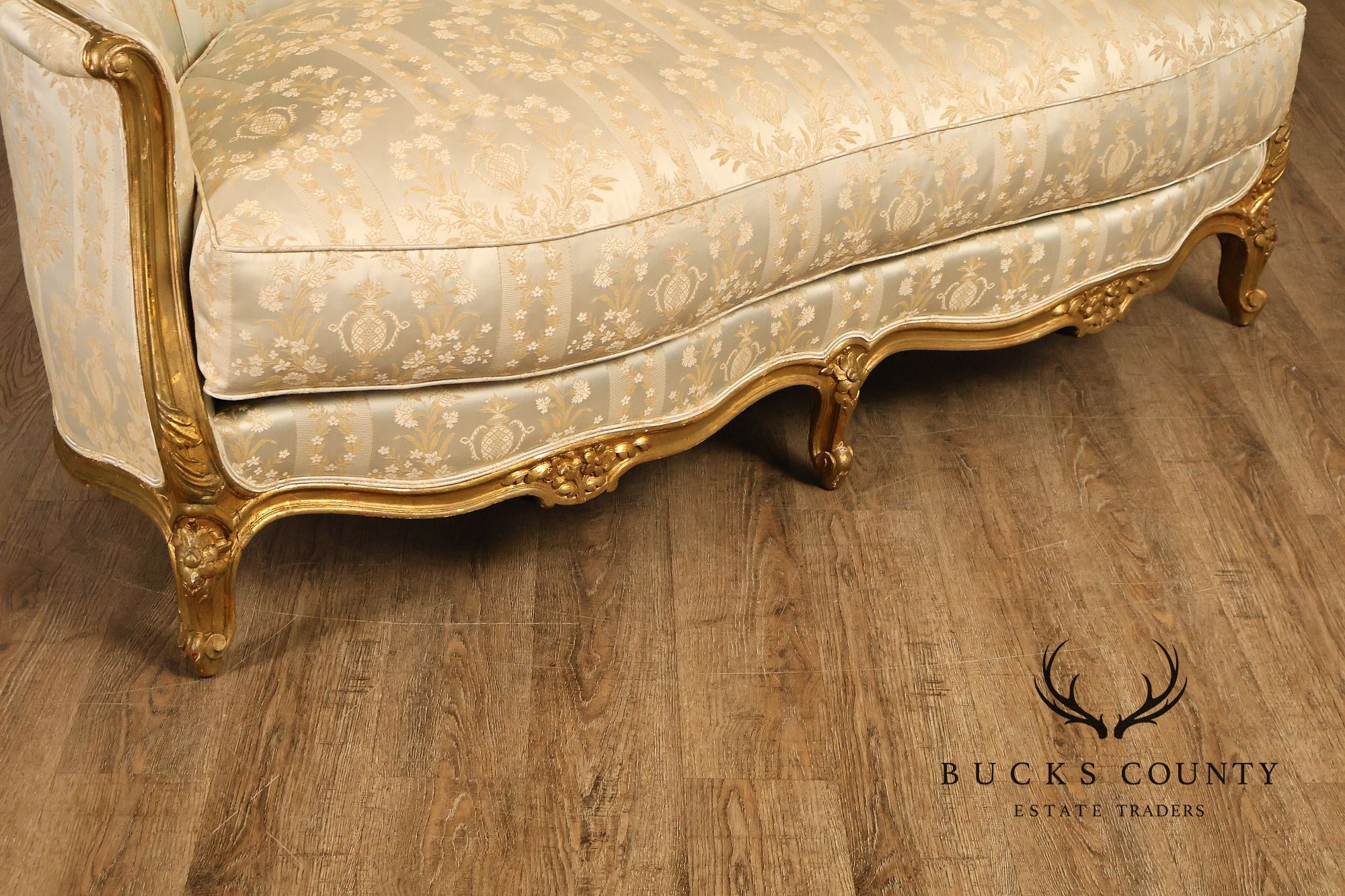 Antique French Louis XV Style Giltwood Upholstered Sofa