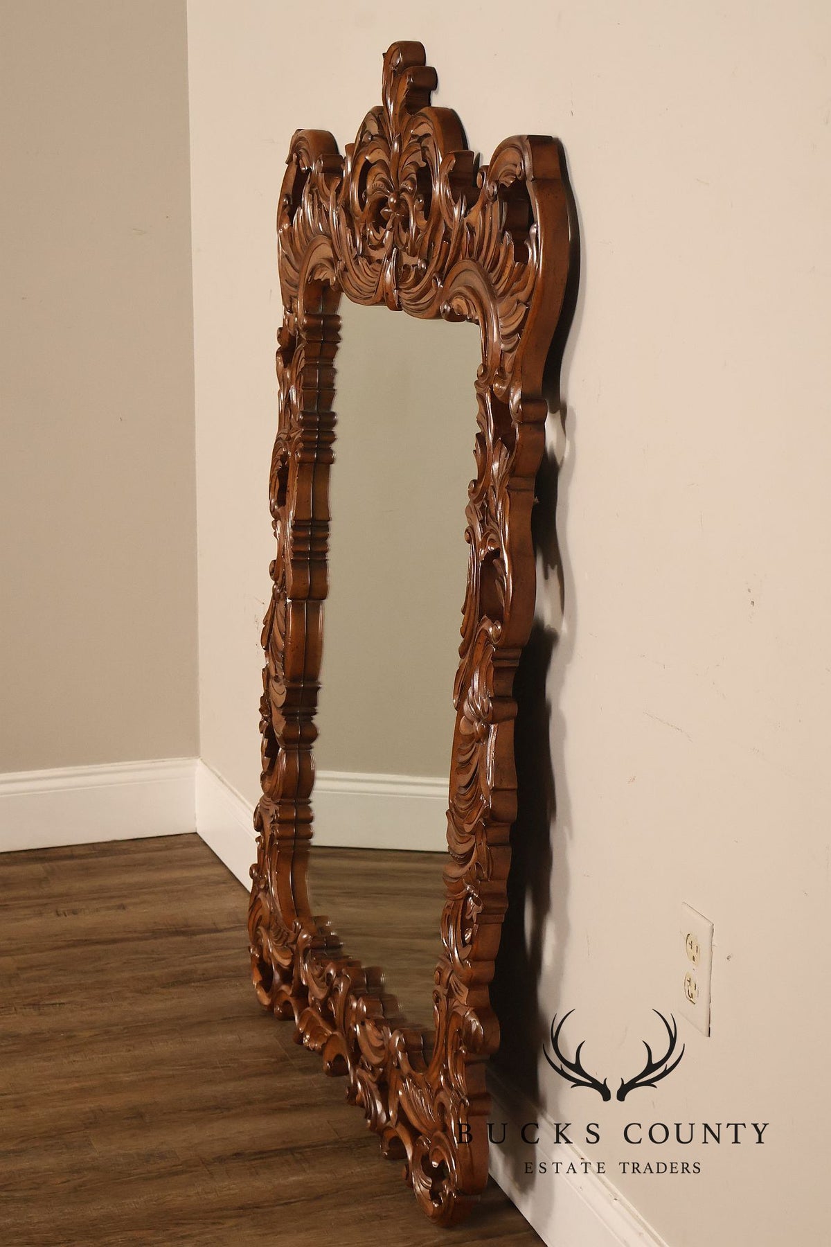 Large Hand Carved Baroque Style Wood Wall Mirror