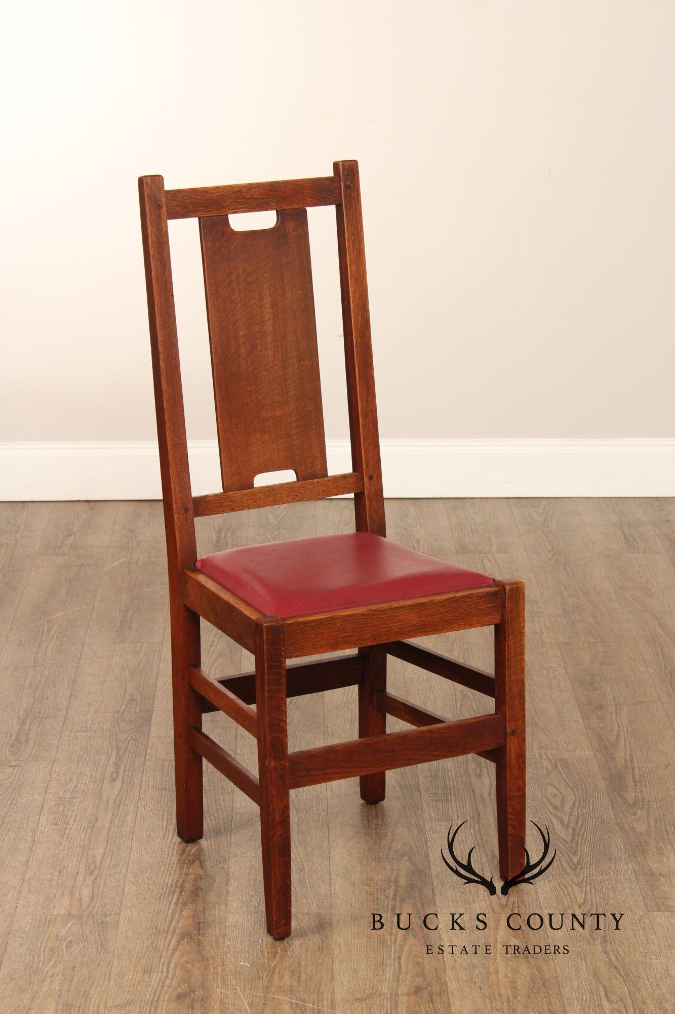 Gustav Stickley Antique Set Of Four Oak H-Back Dining Chairs