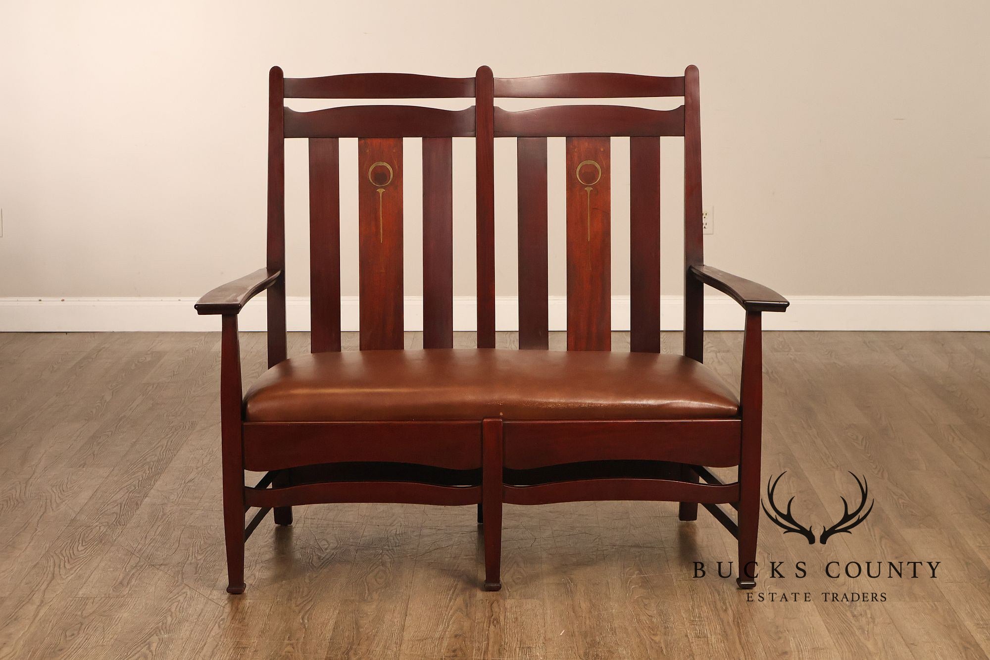 Stickley Brothers Rare Antique Inlaid Mahogany Settee