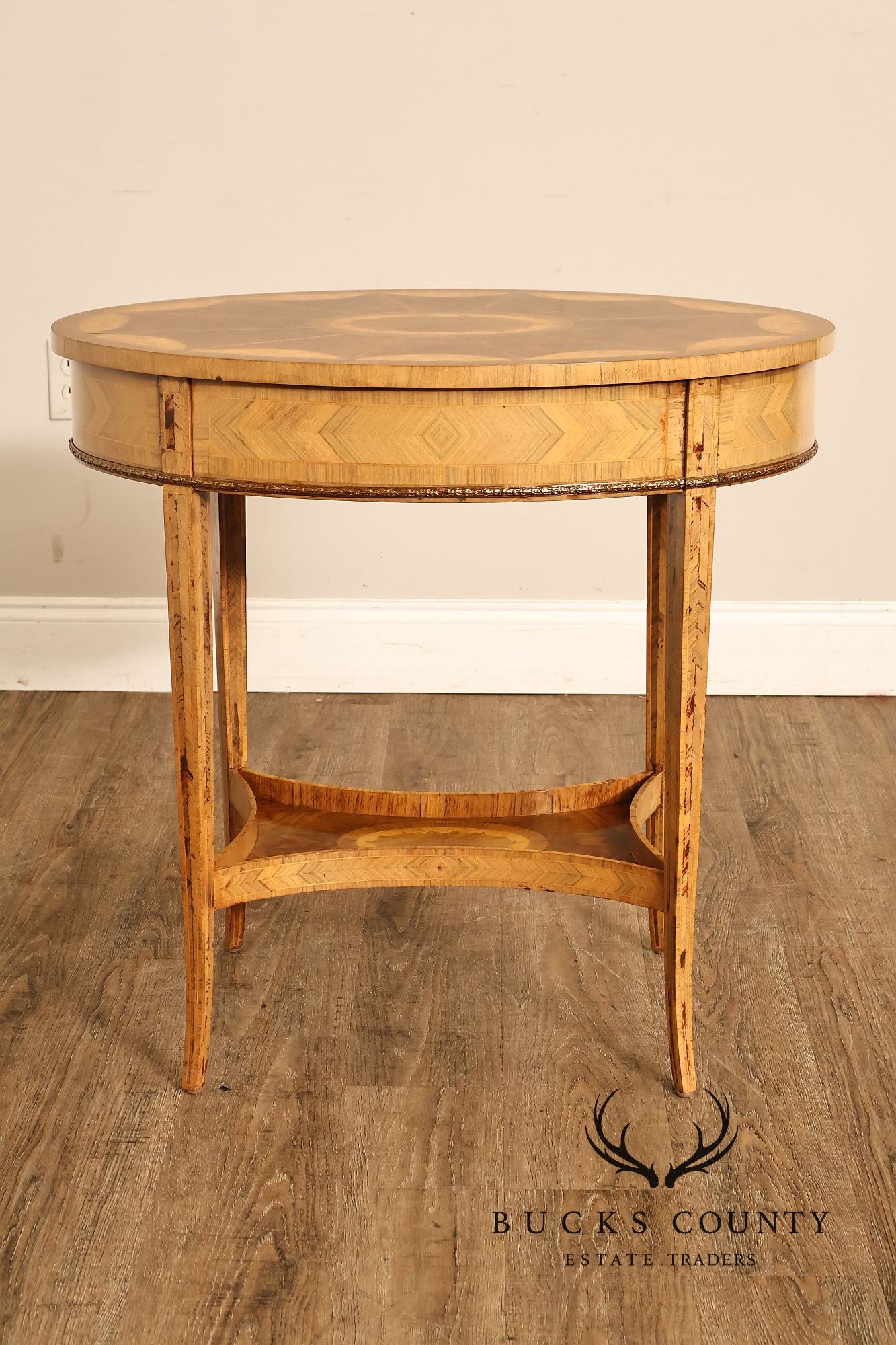 Maitland Smith Two-Tier Mixed Wood Sunburst Occasional Table
