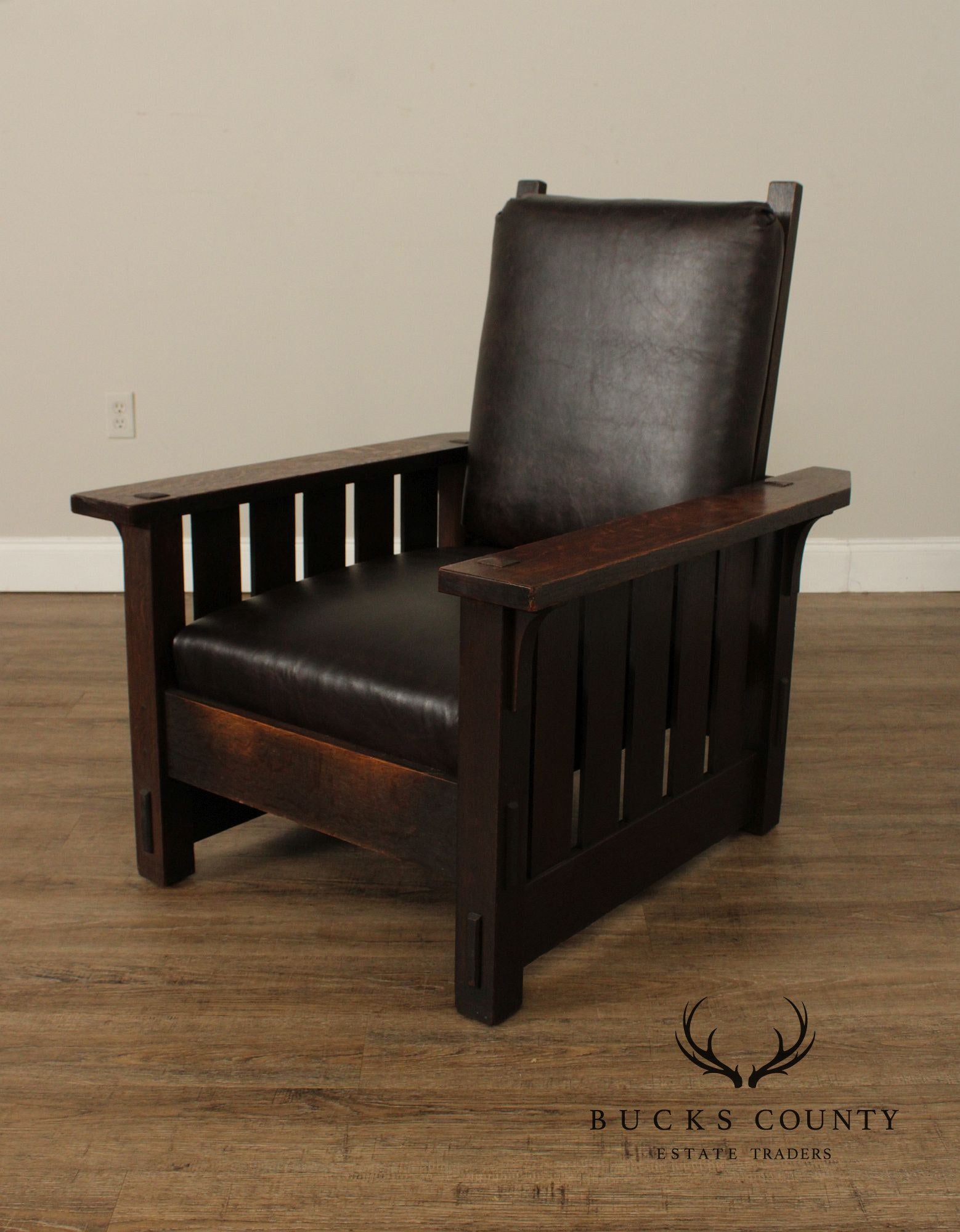Gustav Stickley Antique Mission Oak and Leather Morris Chair