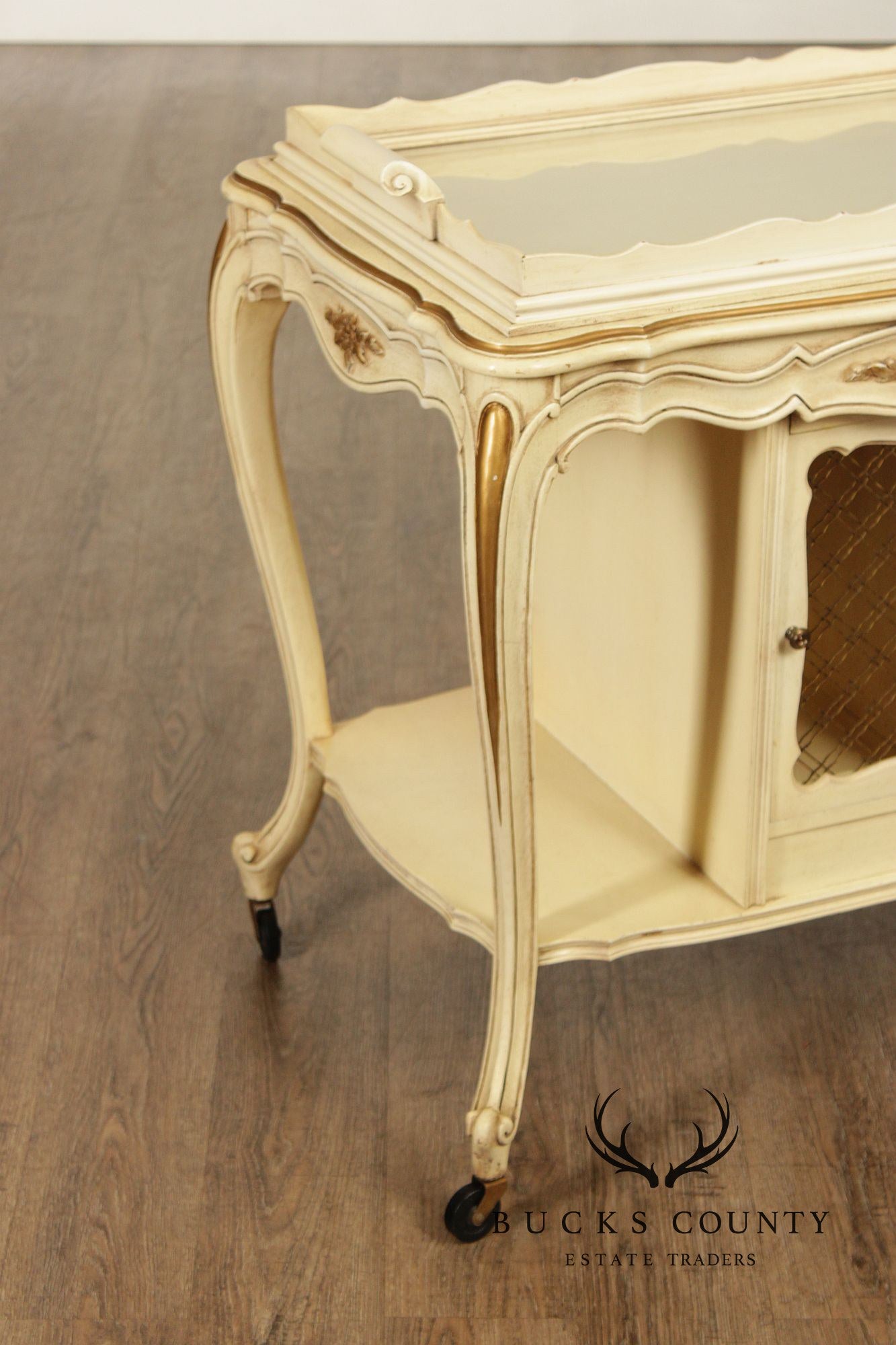 French Provincial Style Vintage Painted Tray Top Bar Cart