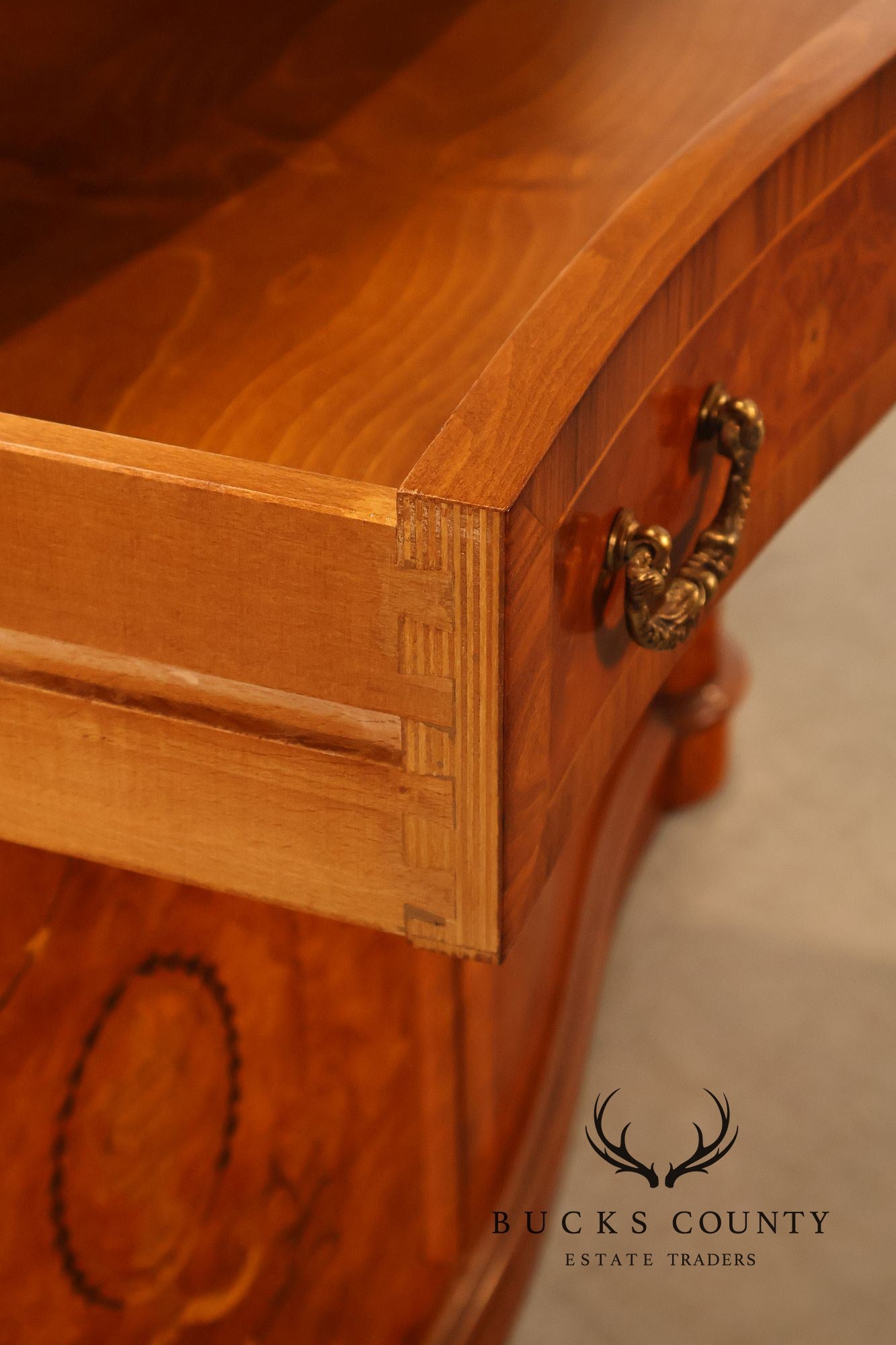 Italian Style Marquetry Inlaid Burl Wood Credenza Sideboard