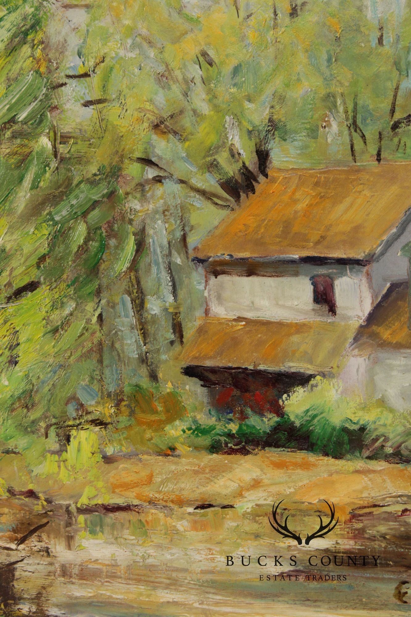 Evelyn Faherty Impressionist Style Oil Painting, 'Canal At Washington's Crossing'