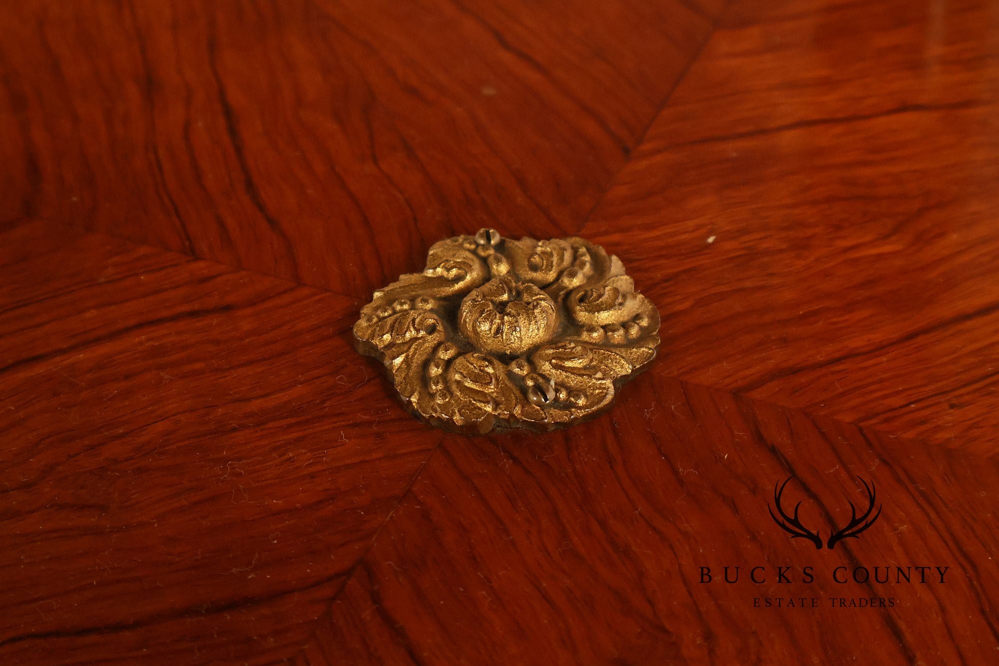 Empire Style Ormolu Mounted Round Marquetry Inlaid Cocktail Table