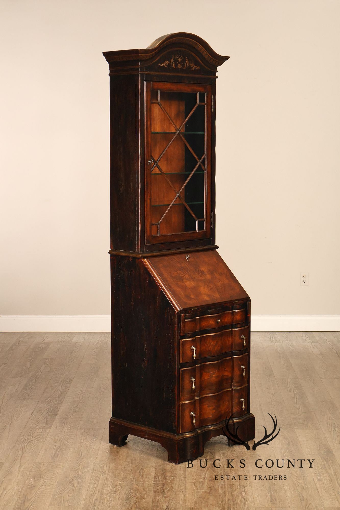Hooker Furniture Seven Seas Narrow Burlwood Secretary Bookcase Cabinet