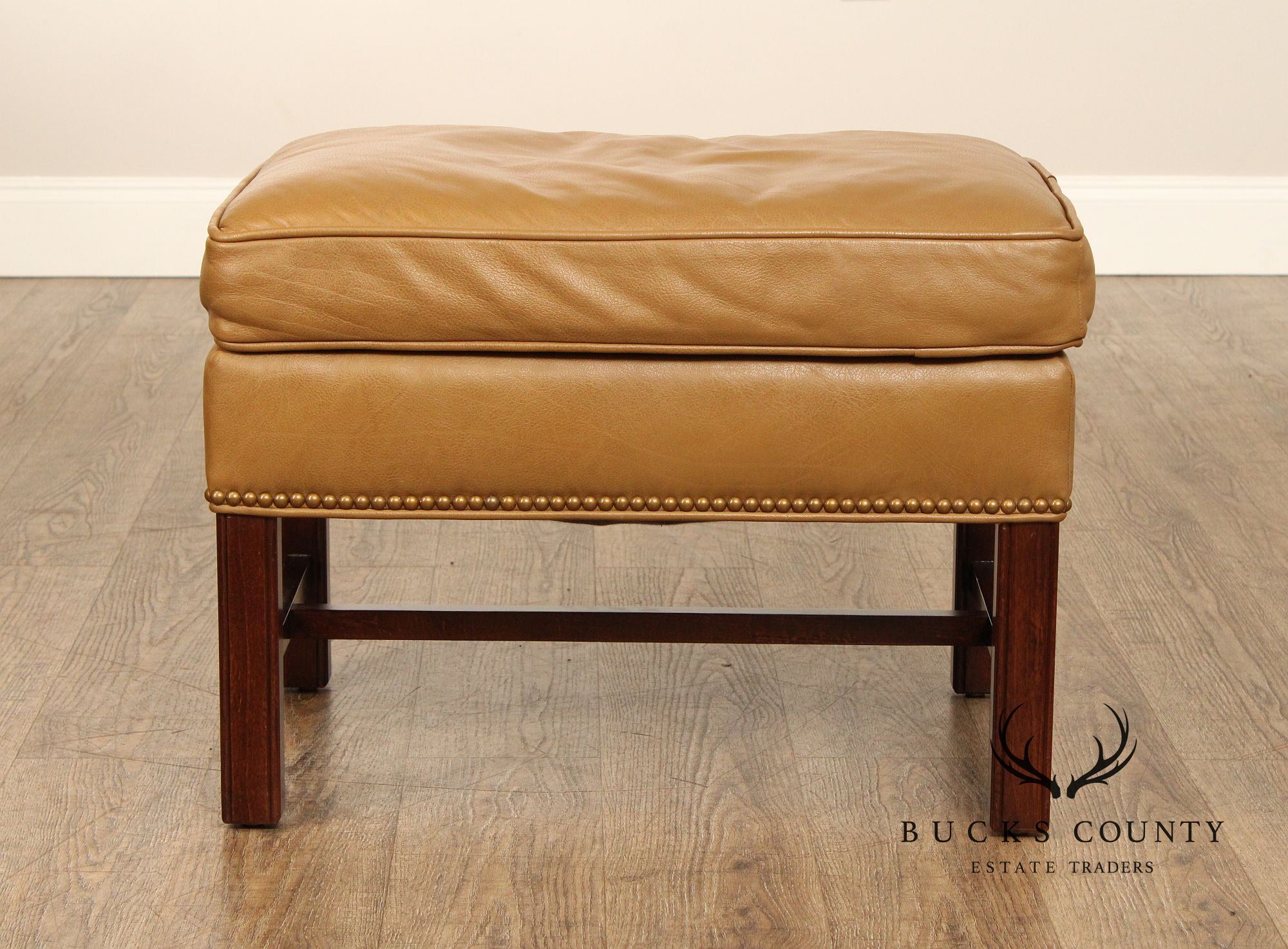 Dapha Chippendale Style Leather Wingback Chair and Ottoman