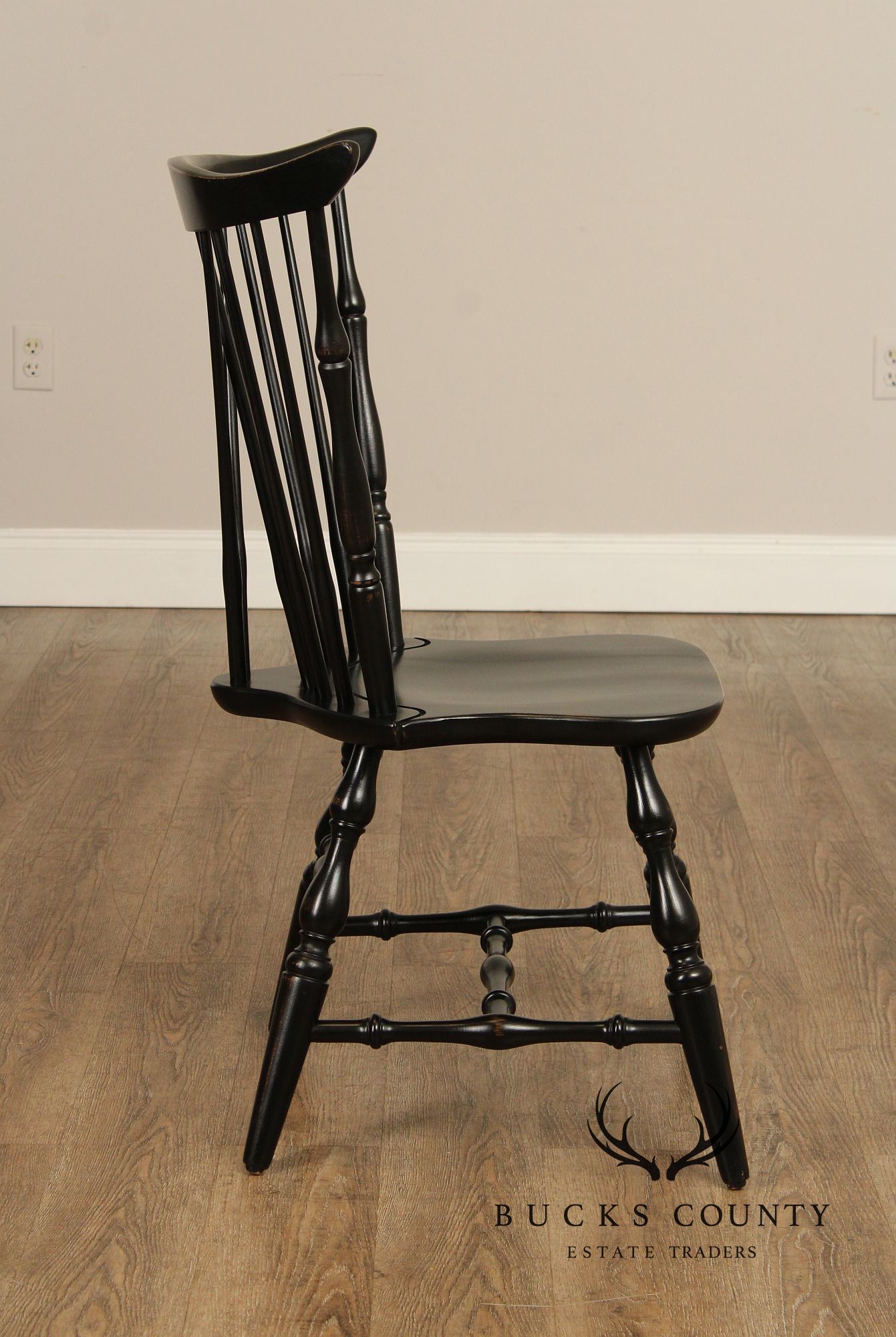 Quality Set Of Eight Black Painted Windsor Dining Chairs