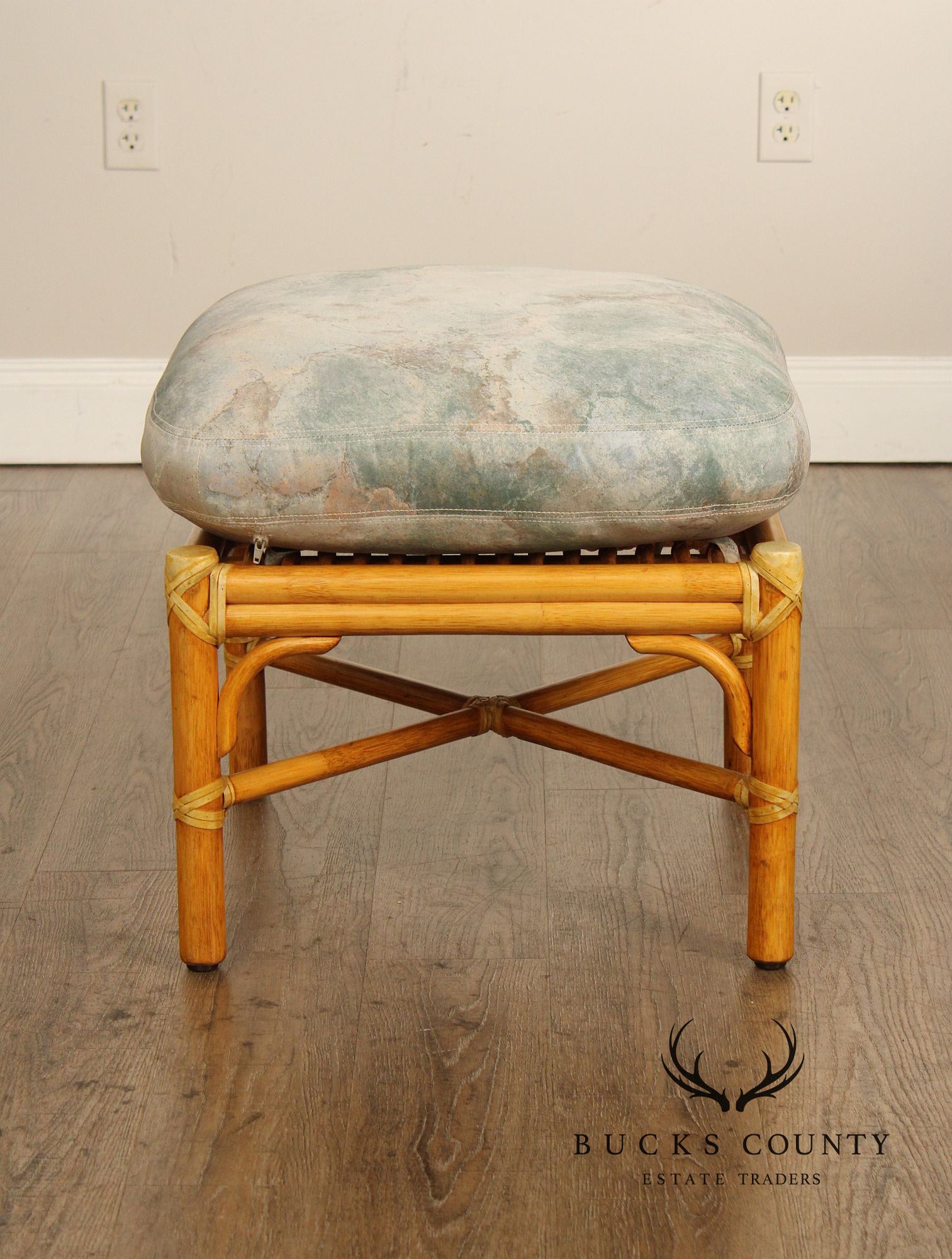 McGuire San Francisco Rattan Ottoman With Loose Cushion