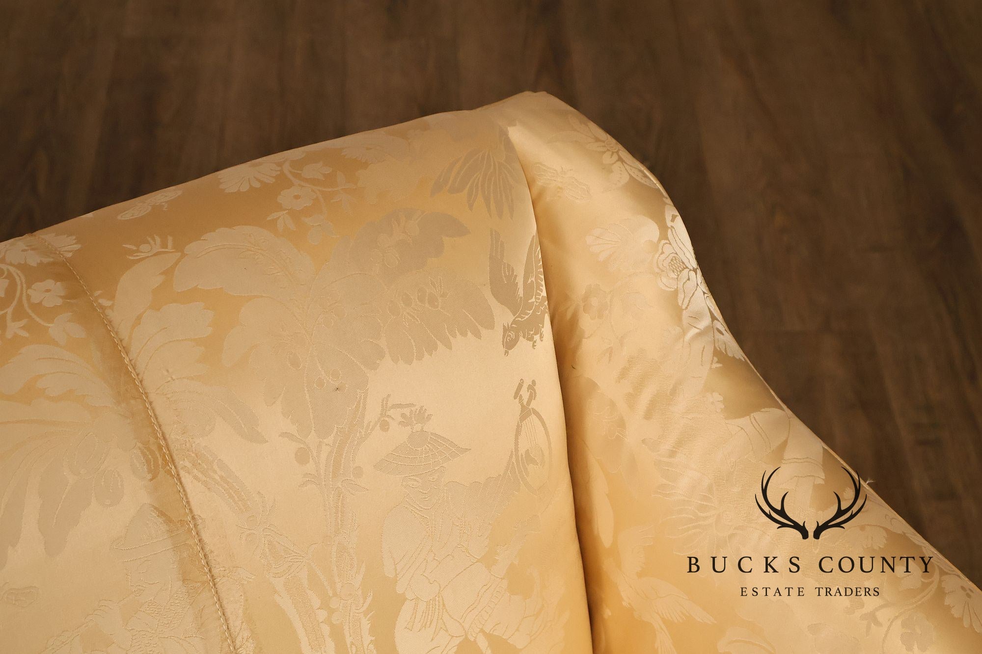 Southwood Federal Style Mahogany Frame Damask Upholstered Sofa