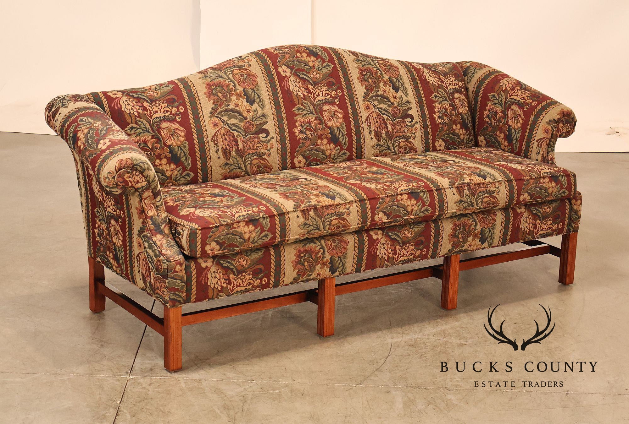 Vintage Traditional Camelback Sofa With Floral Upholstery