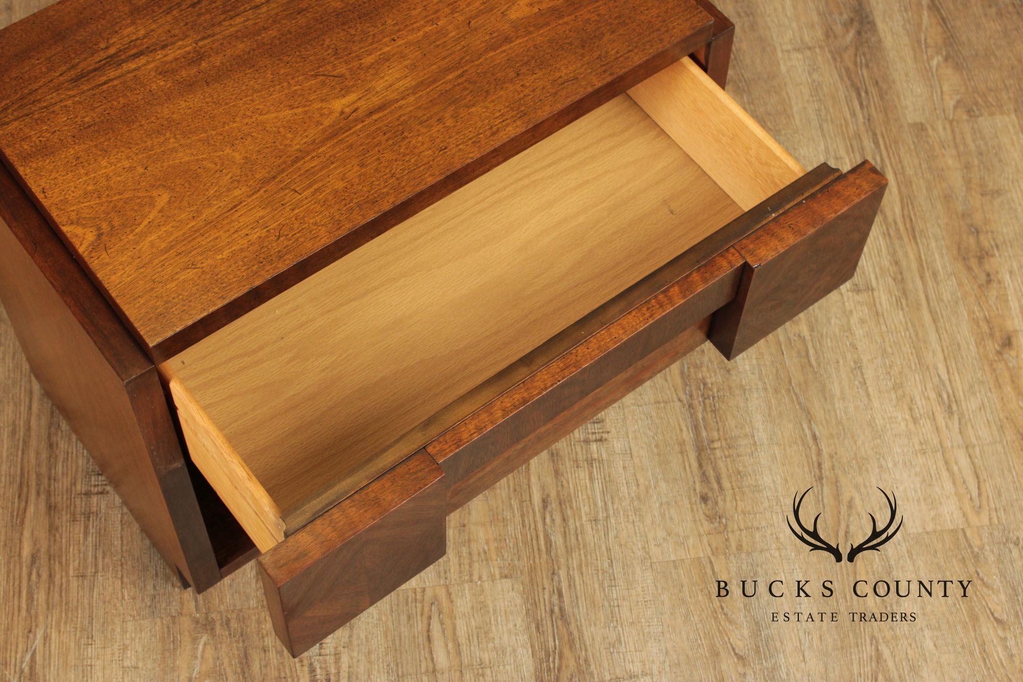 Lane Brutalist Pair of Walnut One-Drawer Nightstands