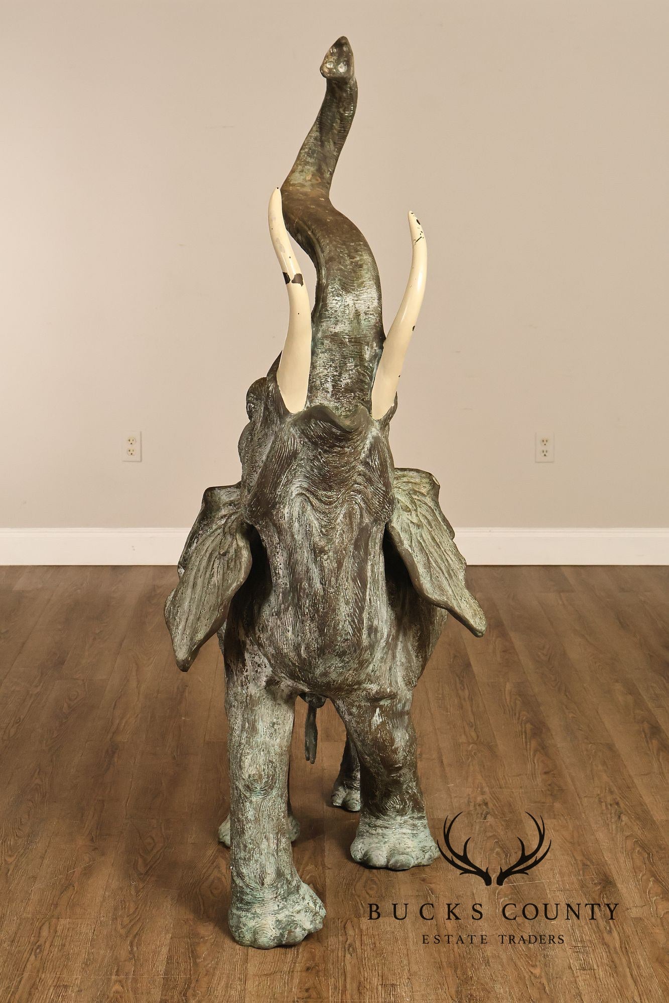 Monumental Cast Bronze Raised Trunk Elephant Garden Statue