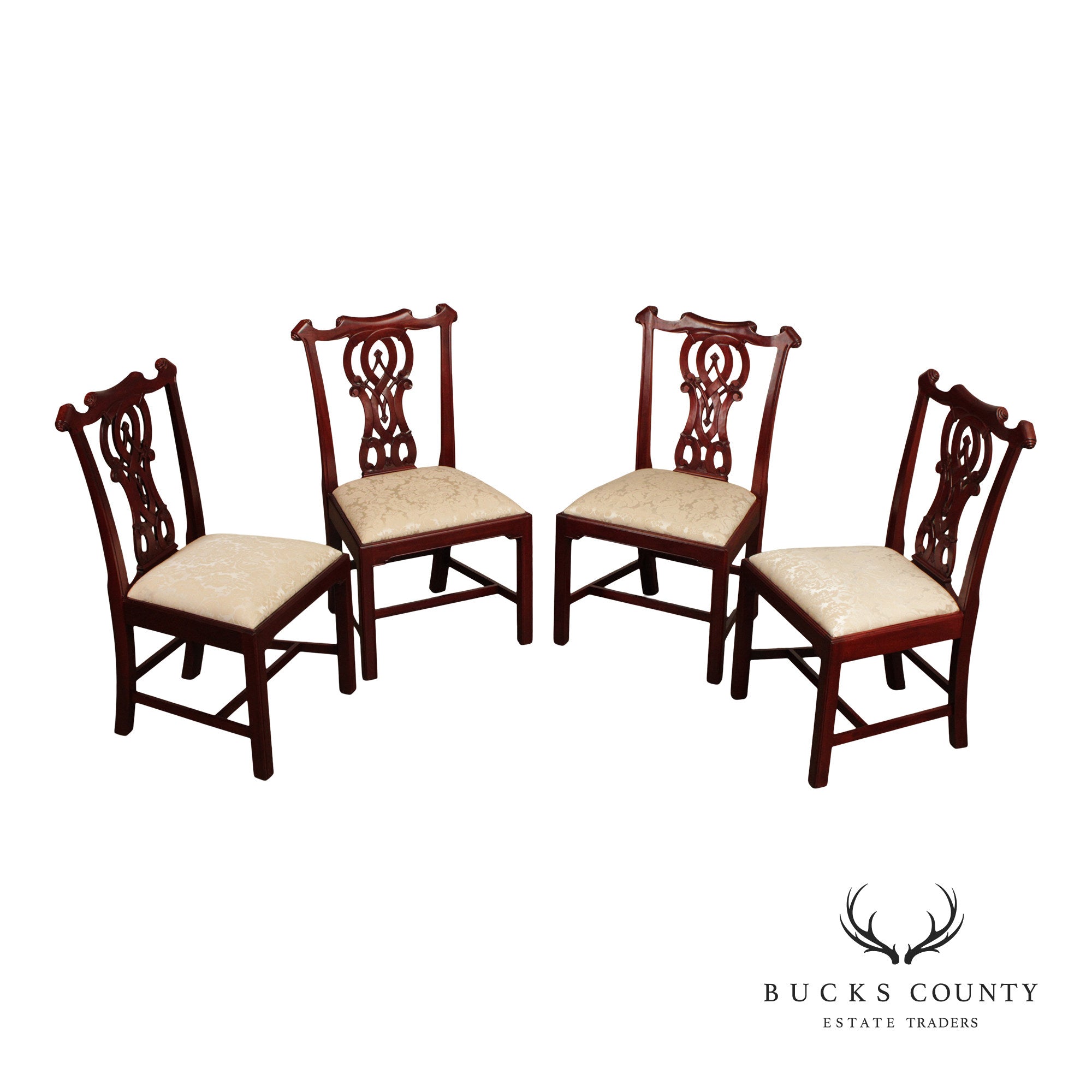 Chippendale Style Set Of Four Carved Mahogany Dining Chairs