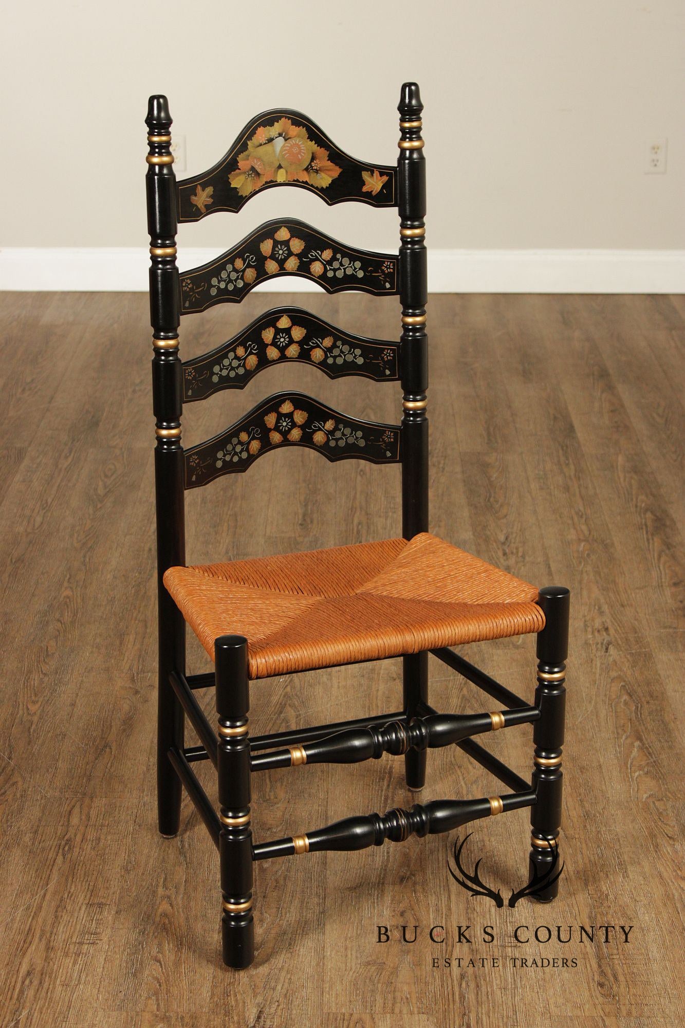 Ethan Allen Pair Of Hitchcock Style Hand Painted Ladderback Side Chairs