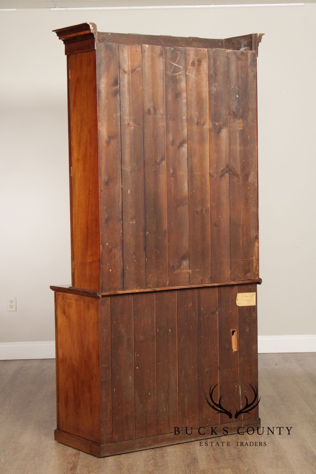 Antique English Mahogany Georgian Style Inlaid Bookcase Cabinet