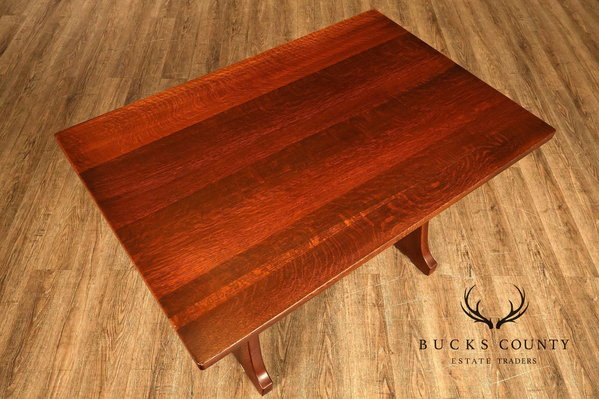 Antique L & JG Stickley Trestle Table Mousehole