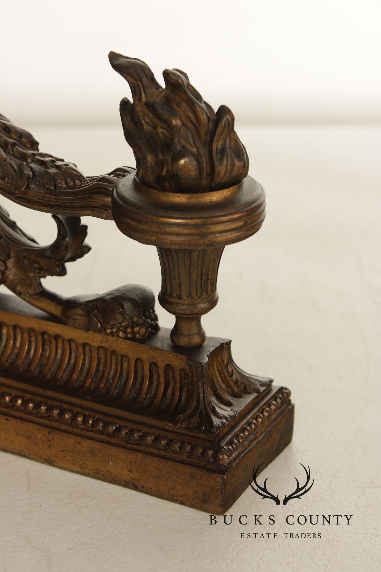 French Louis XV Style Antique Bronze Pair of Cherub Andirons