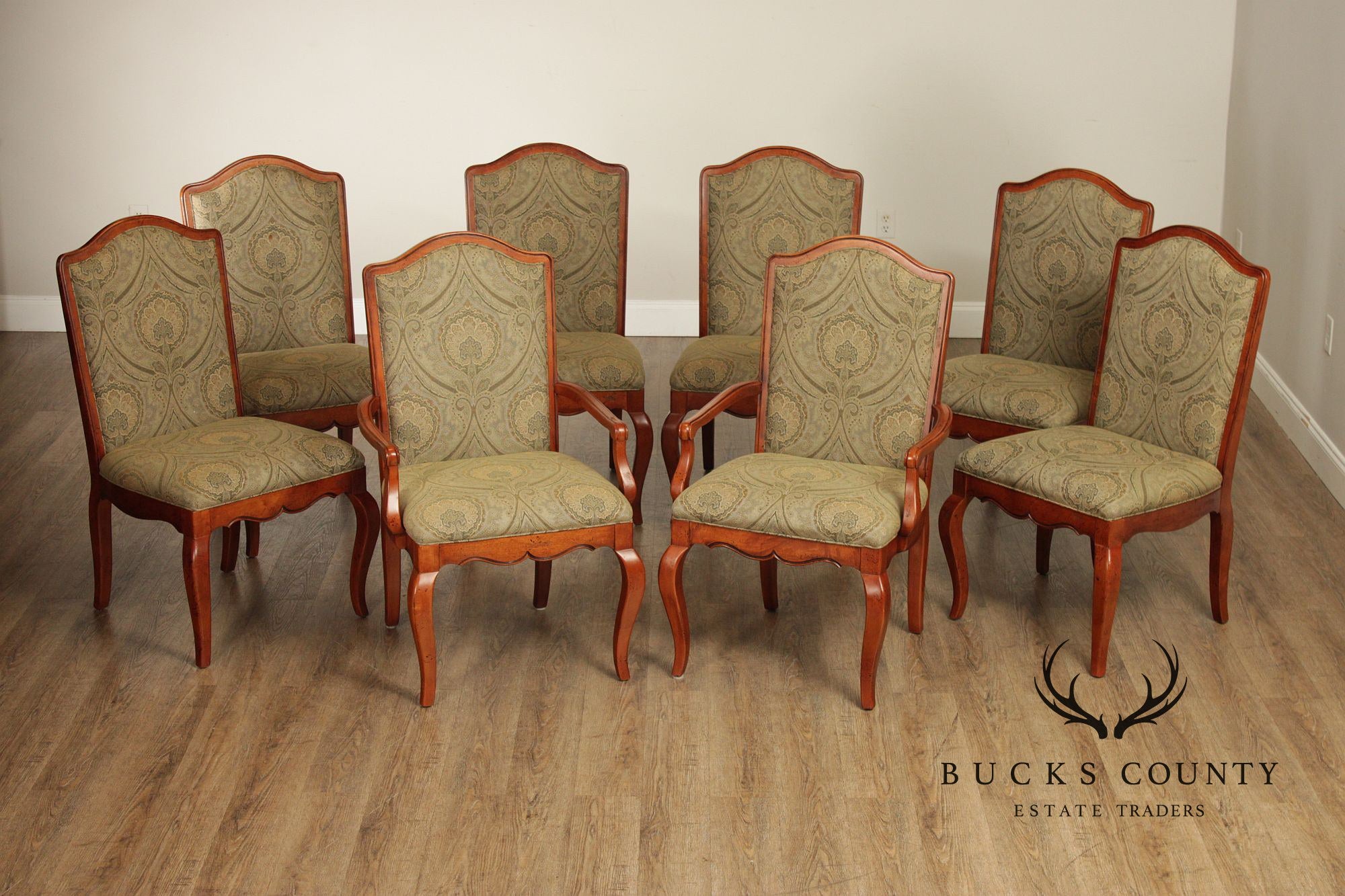 Hickory White Italian Provincial Set Of Eight Upholstered Dining Chairs