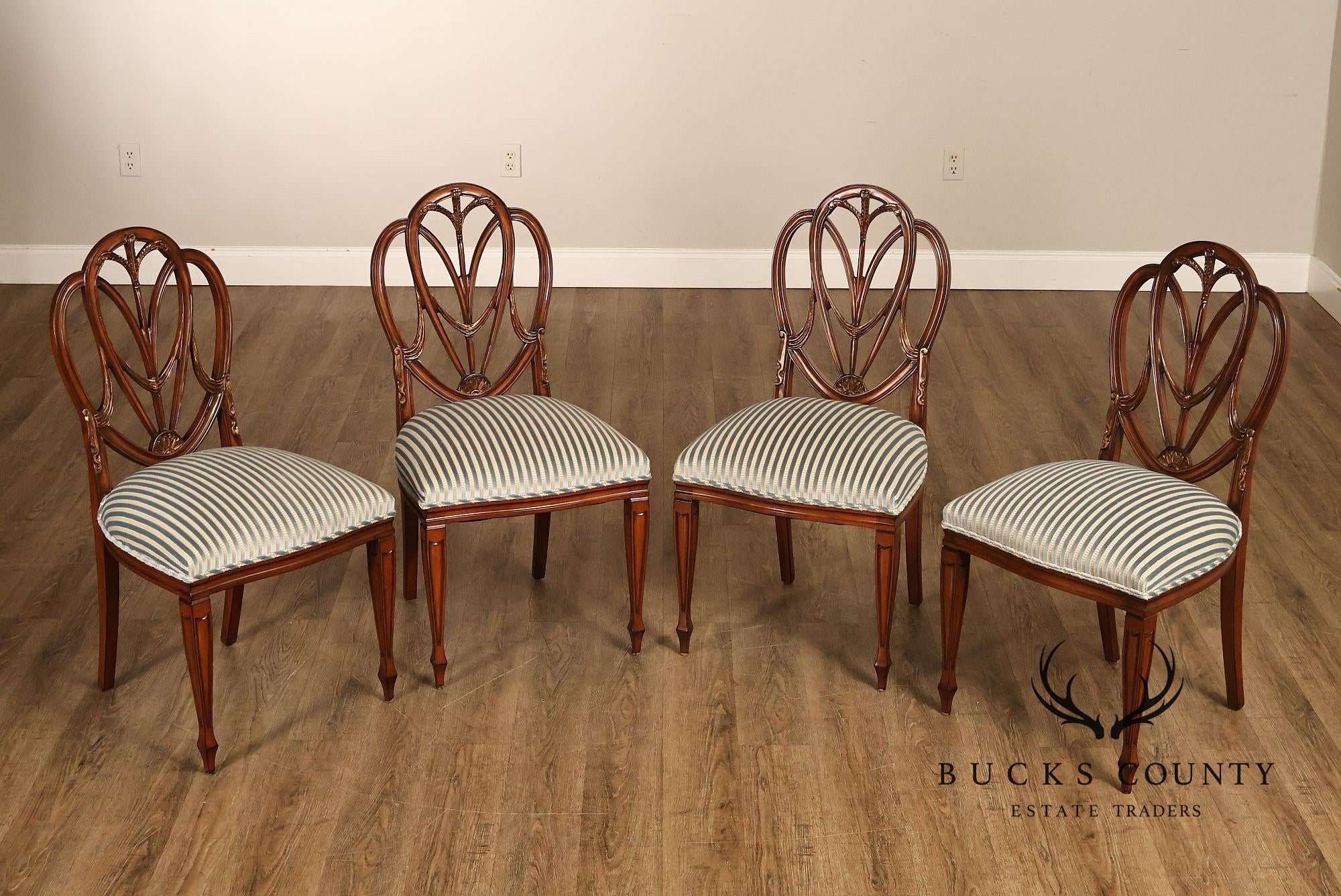 Hepplewhite Style Quality Set of Four Shield Back Dining Chairs