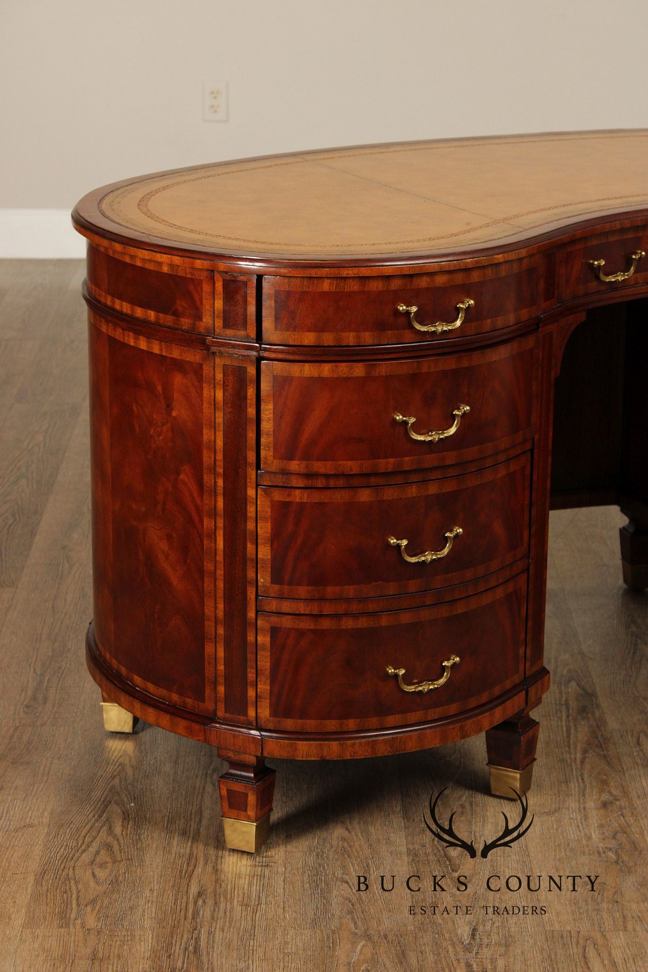 Maitland Smith Regency Style Mahogany Leather Top Kidney Desk