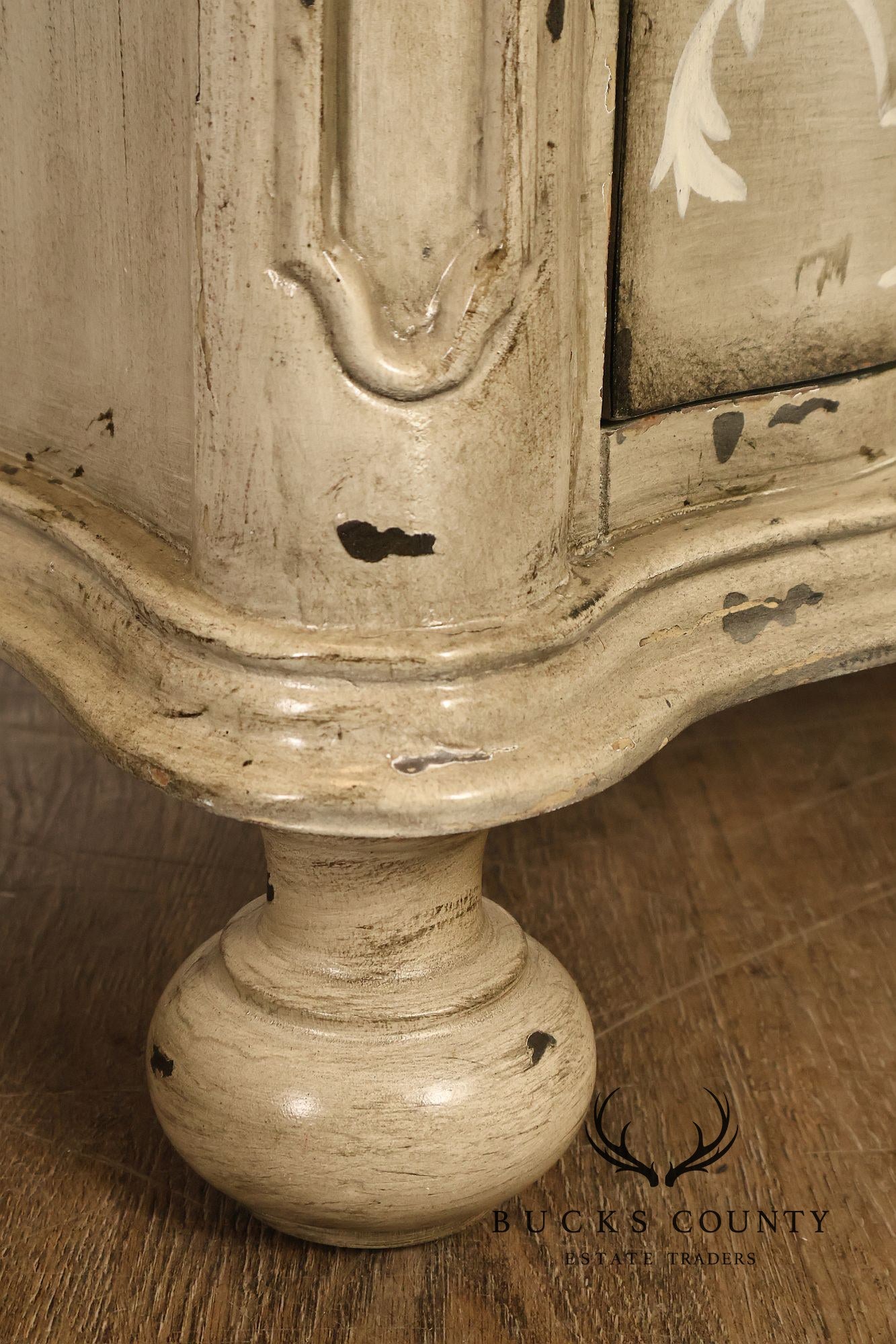 Painted Rustic European Style Three Drawer Chest With Distressed Finish