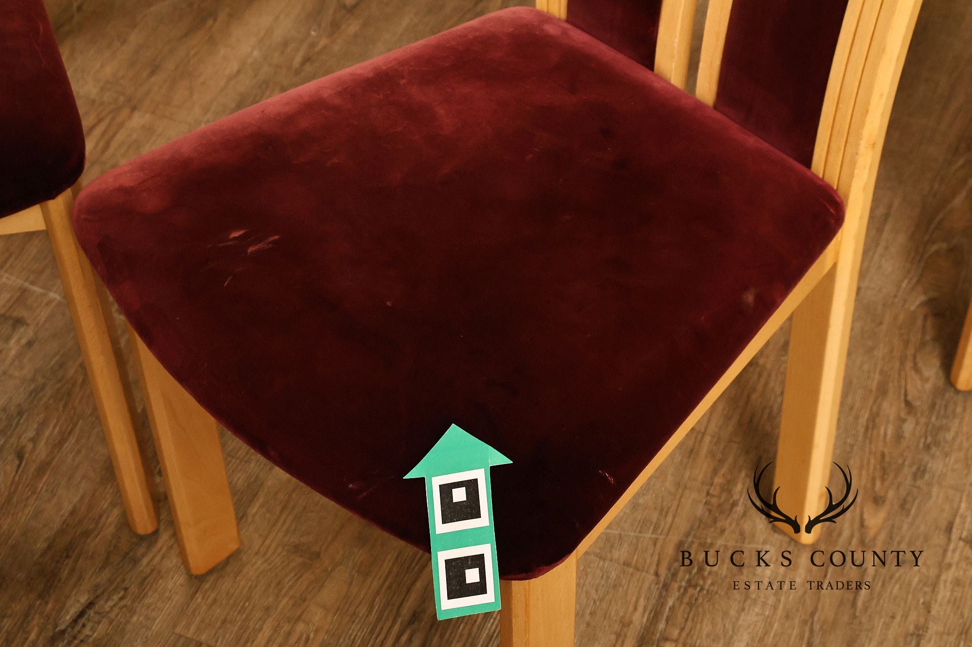 Tonon Set Of Eight Italian Light Wood Modern Dining Chairs With Burgundy Upholstery