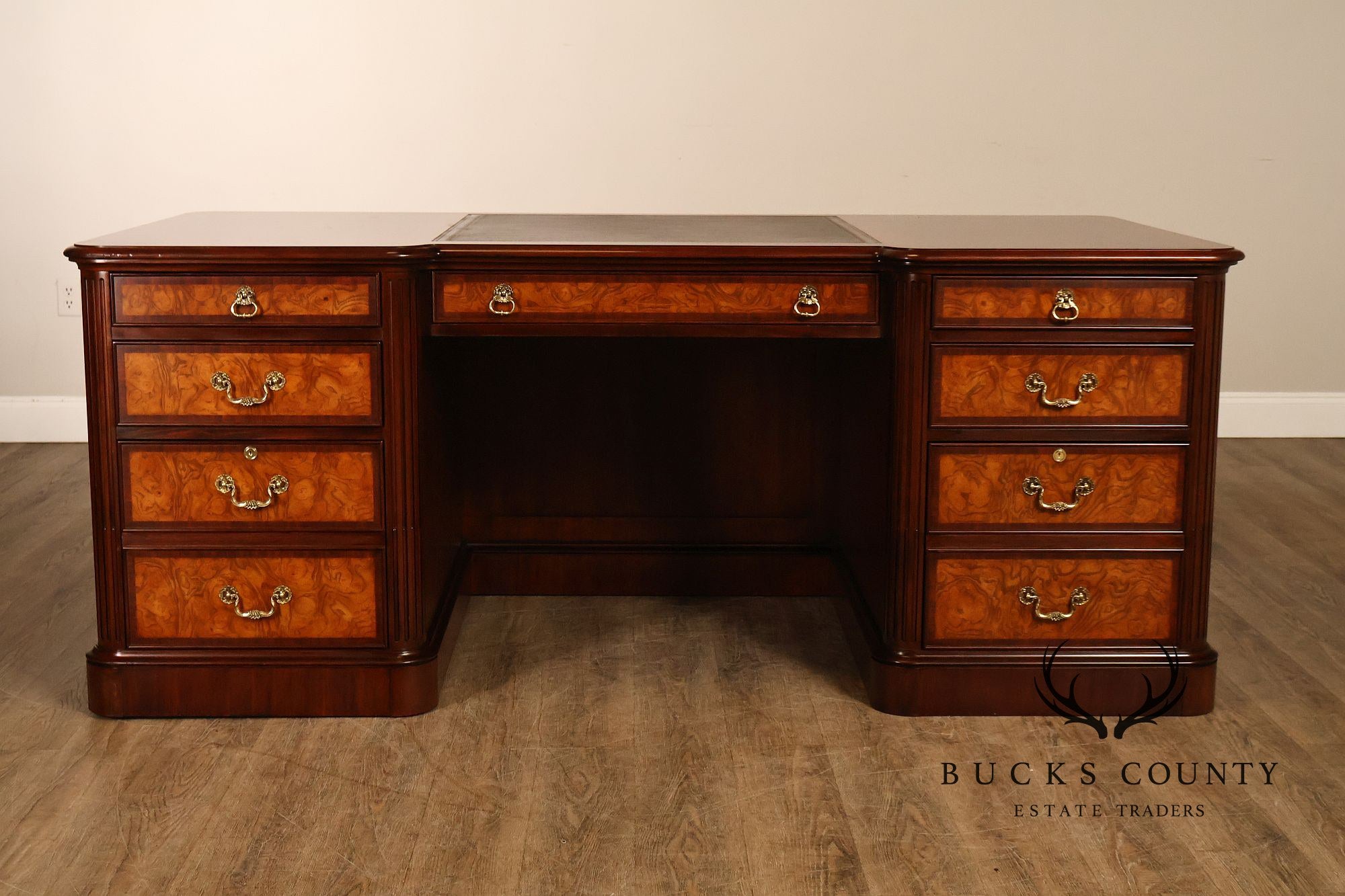 Henkel Harris Mahogany And Burlwood Leather Top Executive Desk