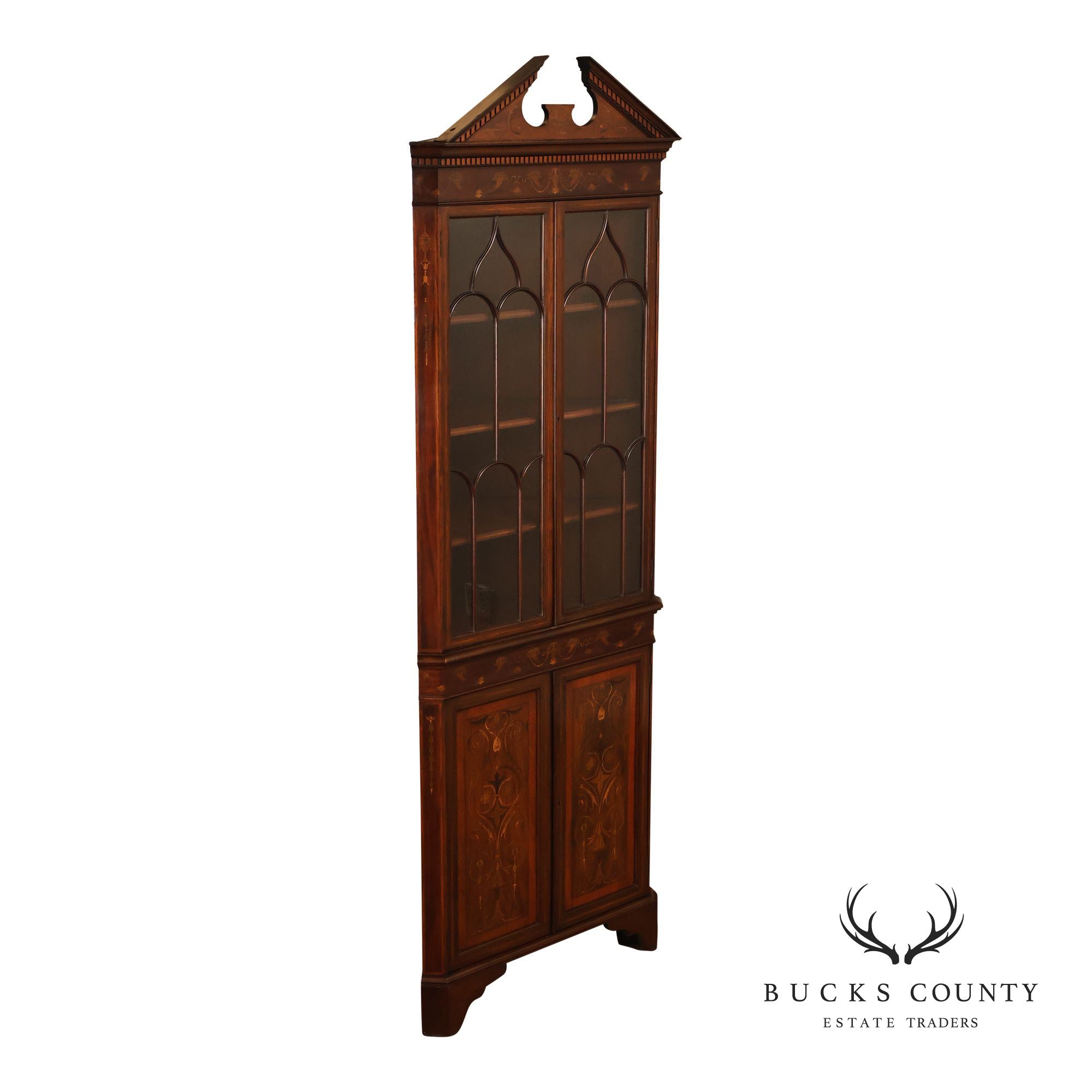 Antique Edwardian Inlaid Mahogany Corner Cabinet