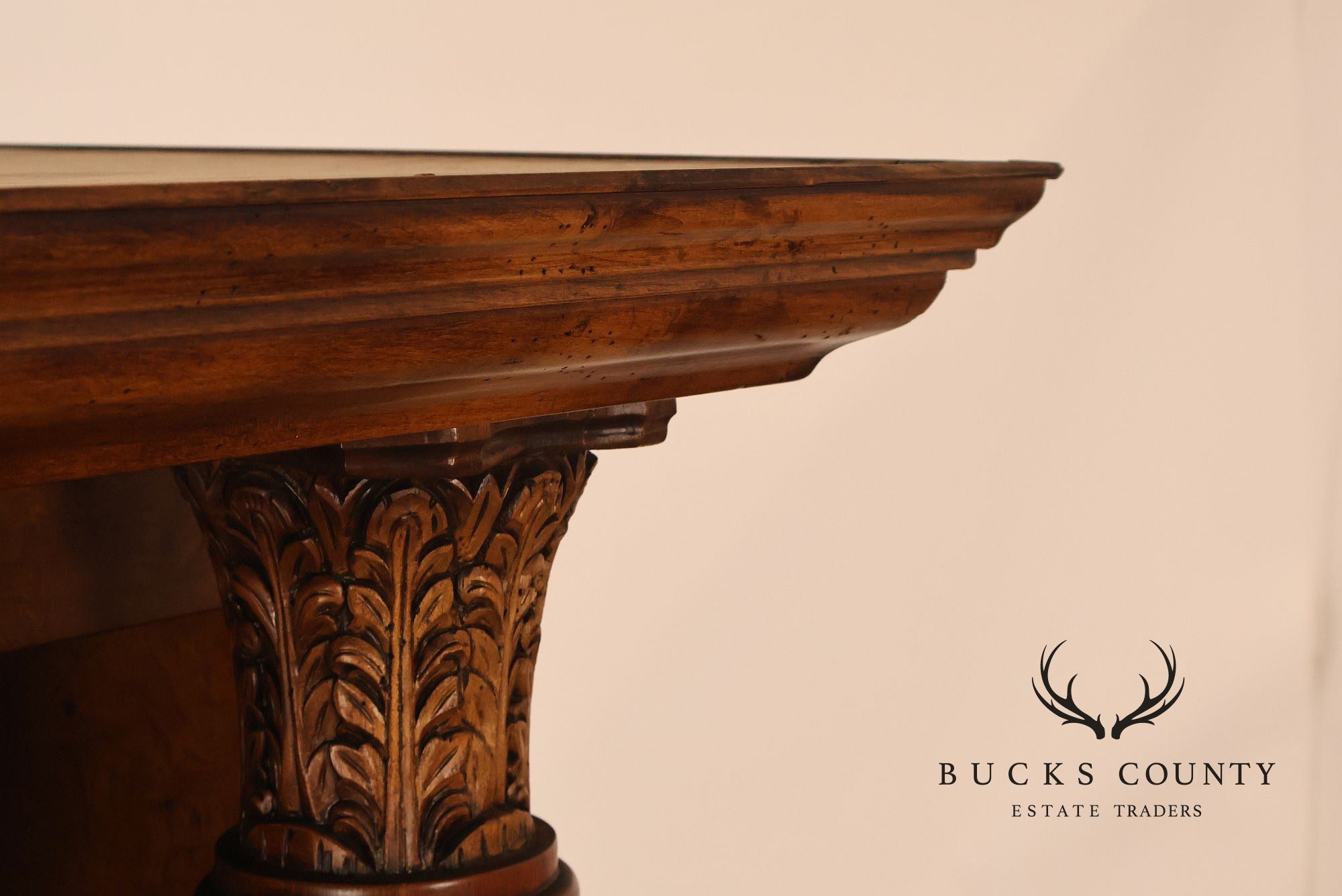 Large Classical Style Burl Wood Open Bookcase With Corinthian Columns