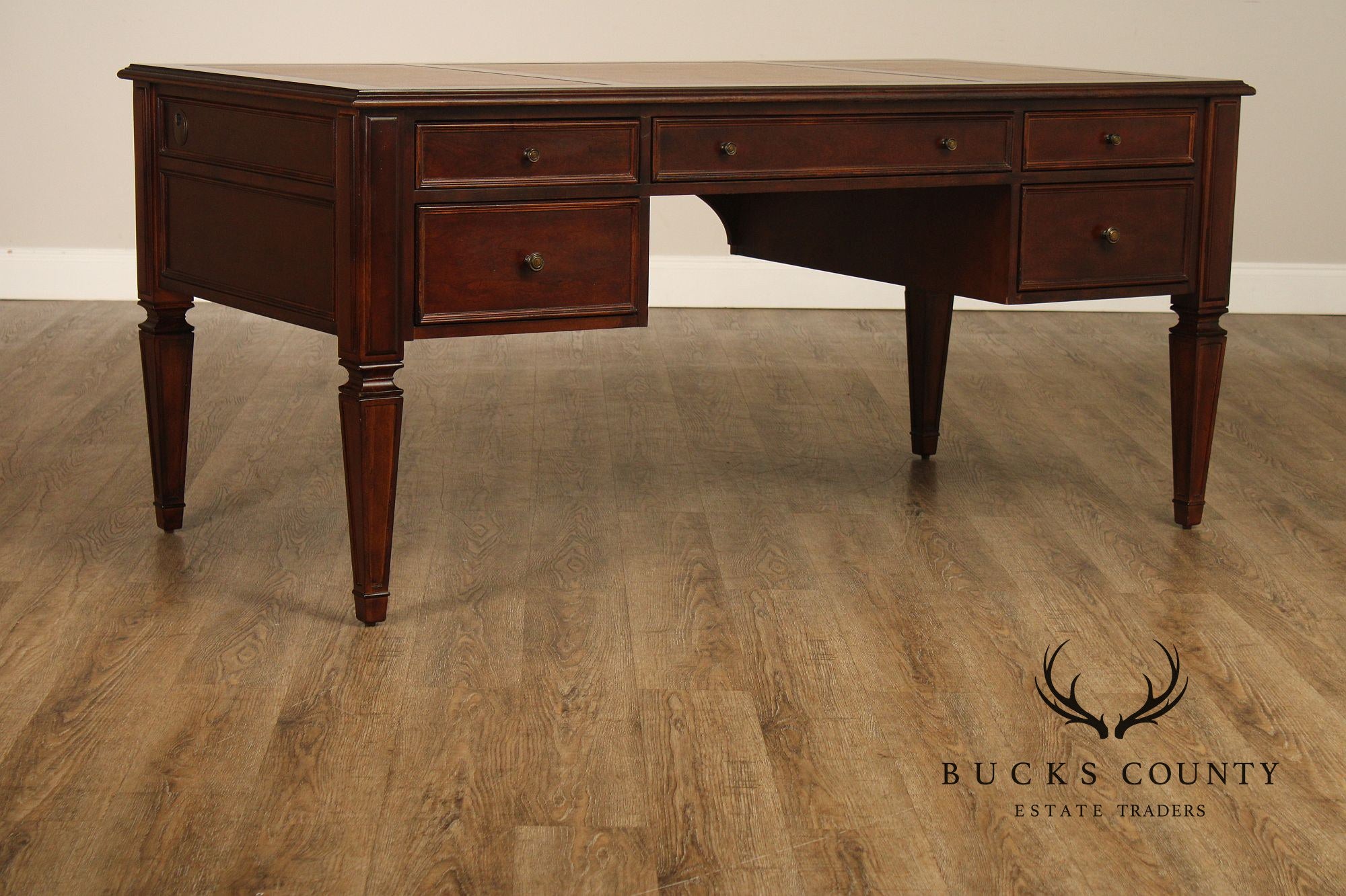 Ethan Allen Leather Top Cherry 'Buckley' Executive Desk