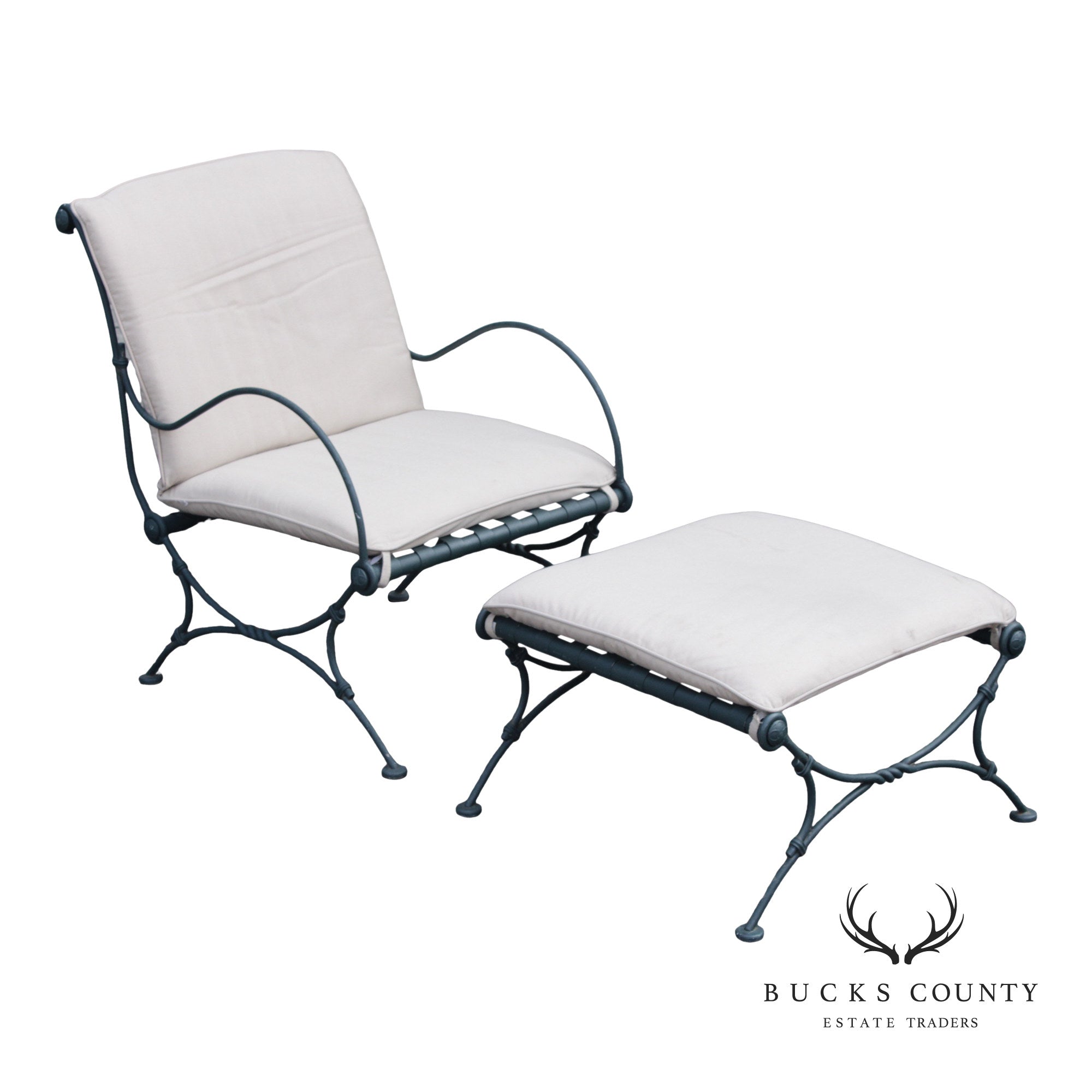 Vintage Wrought Iron Patio Lounge Chair and Ottoman