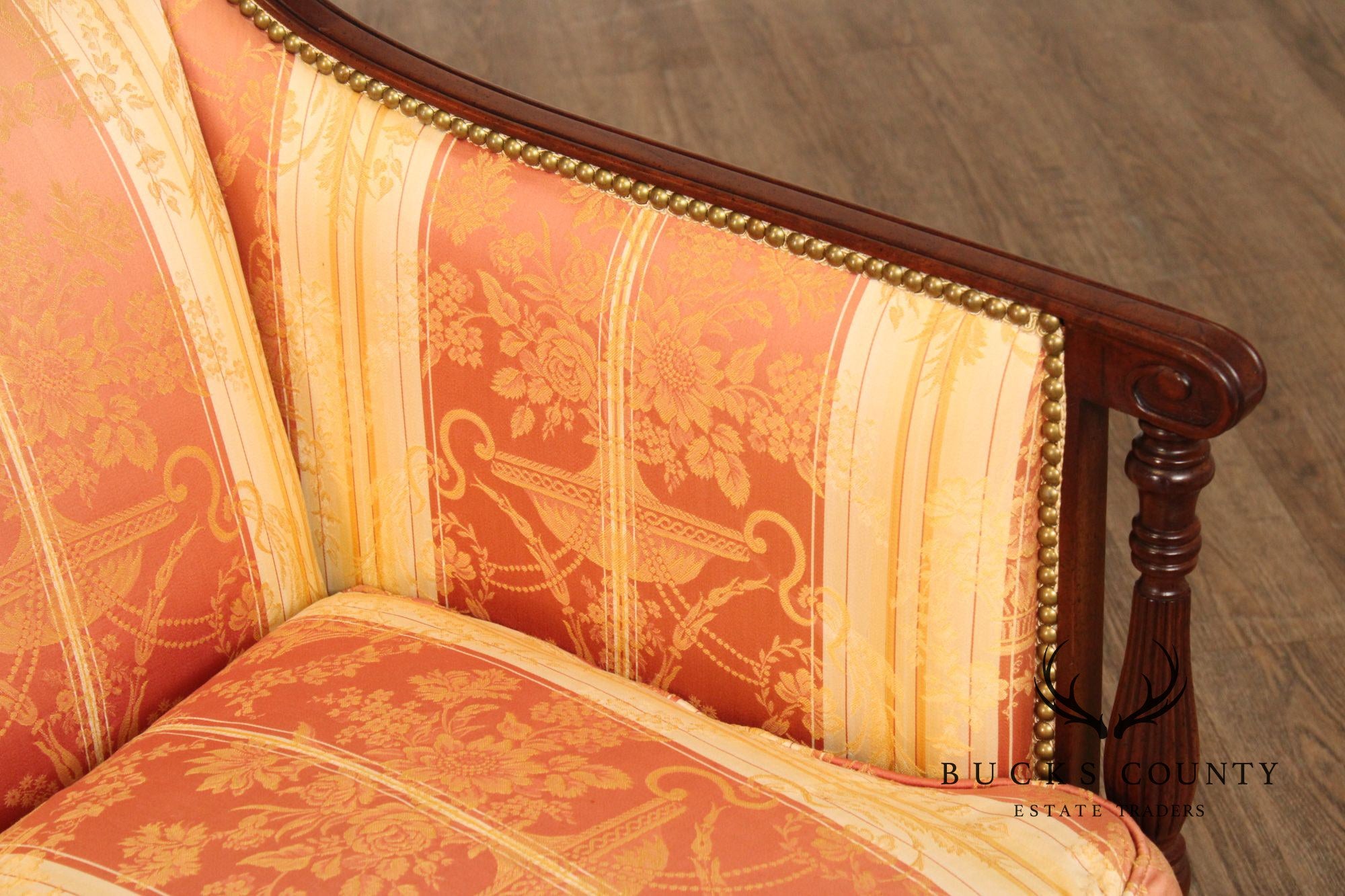 Sheraton Style Carved Mahogany and Down Sofa