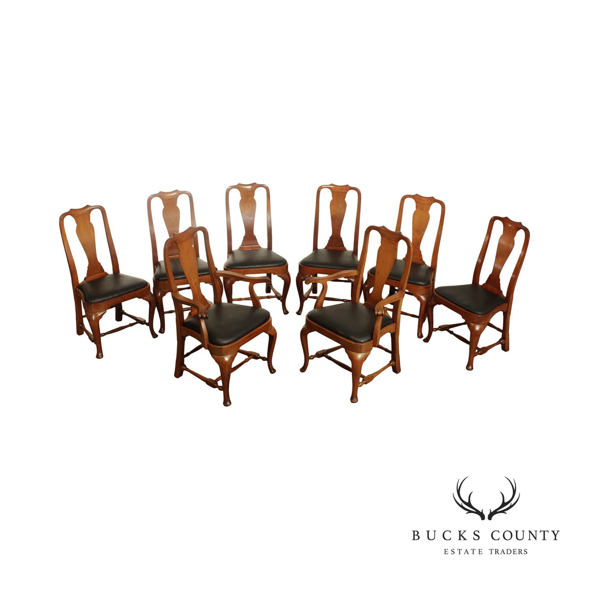 Queen Anne Style Vintage Custom Quality Set Eight Mahogany Dining Chairs