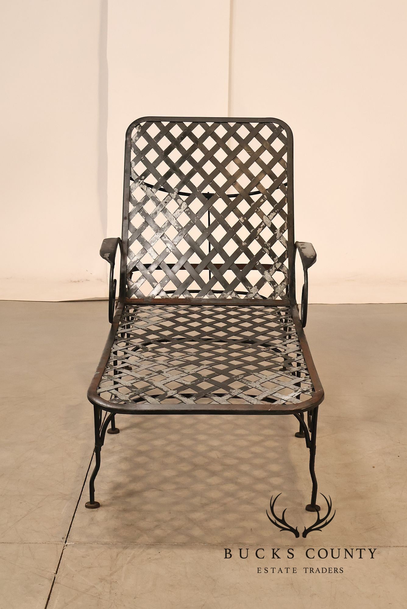 Vintage Wrought Iron Outdoor Patio Adjustable Chaise Lounge