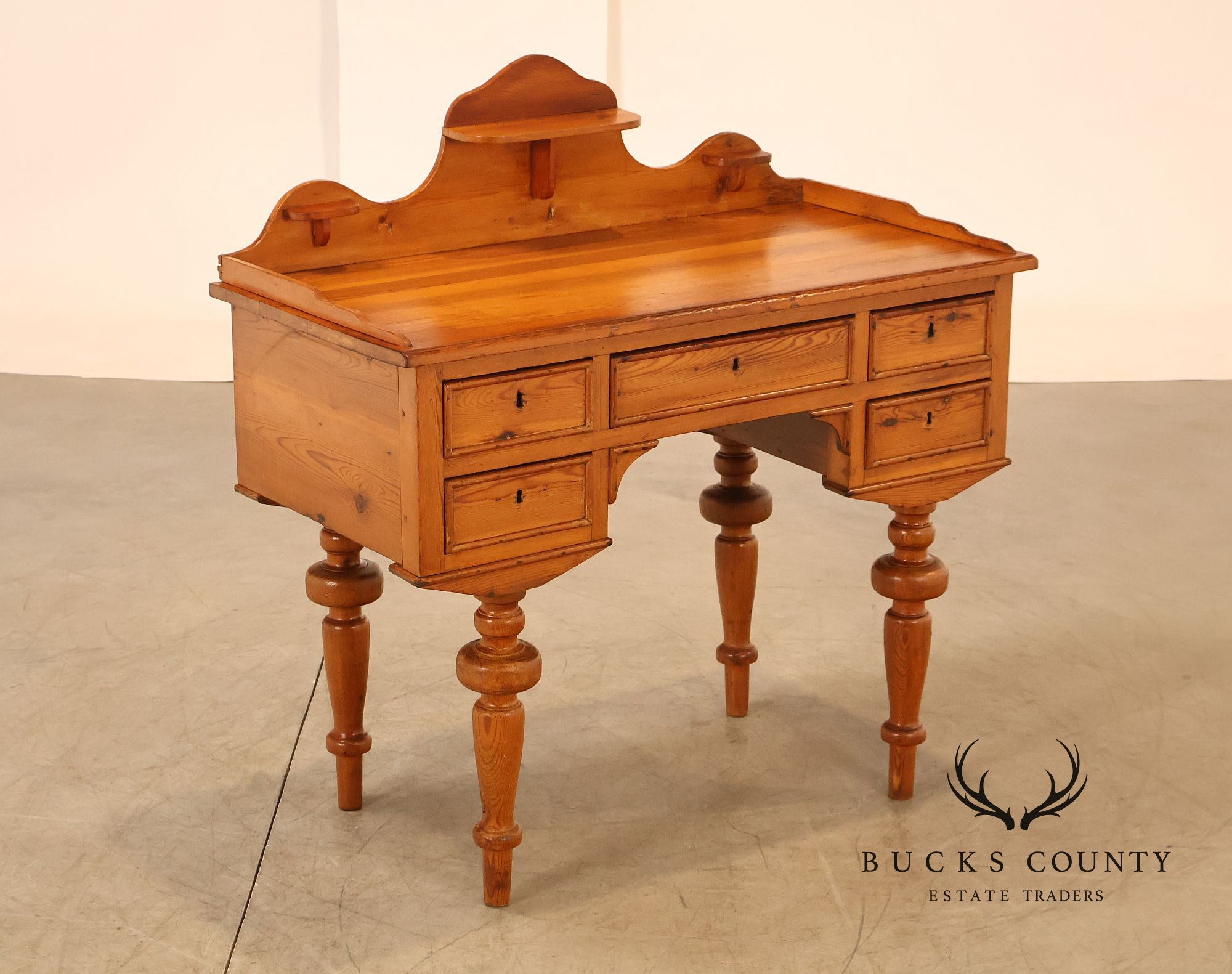 Antique Rustic Pine Five Drawer Work Table Or Dressing Table