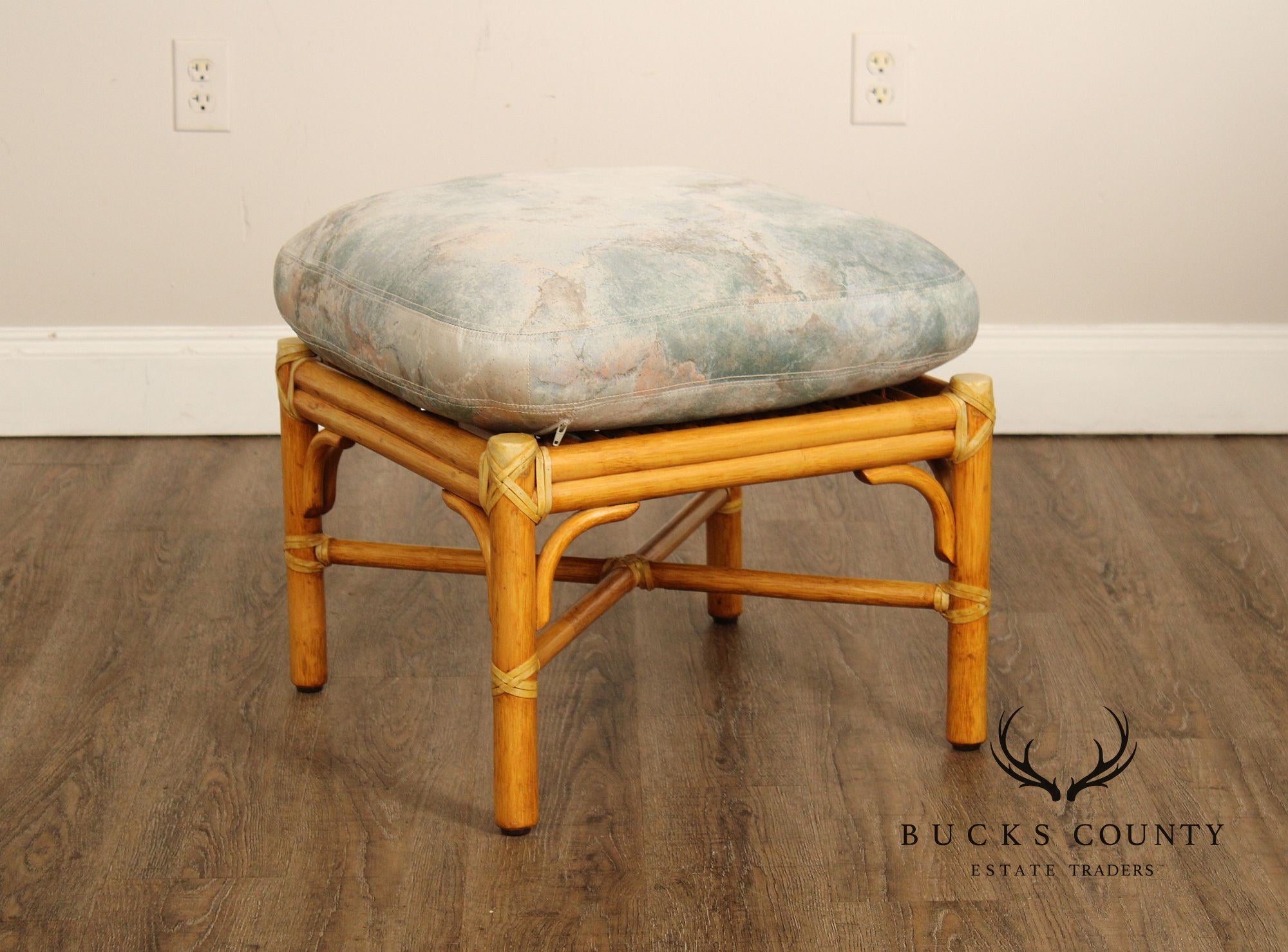 McGuire San Francisco Rattan Ottoman With Loose Cushion