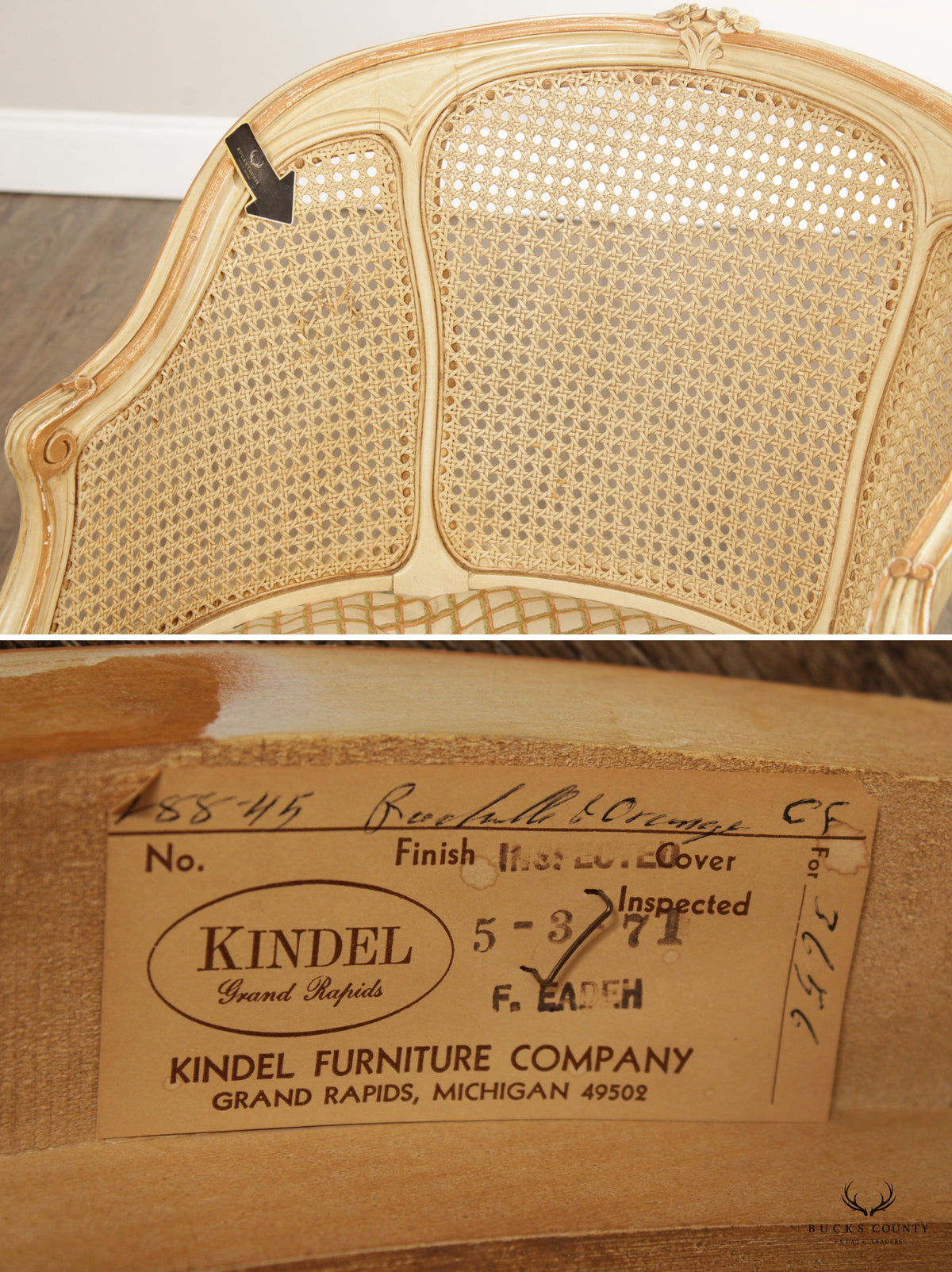 Kindel French Louis XV Style Cane Barrel Back Accent Chair