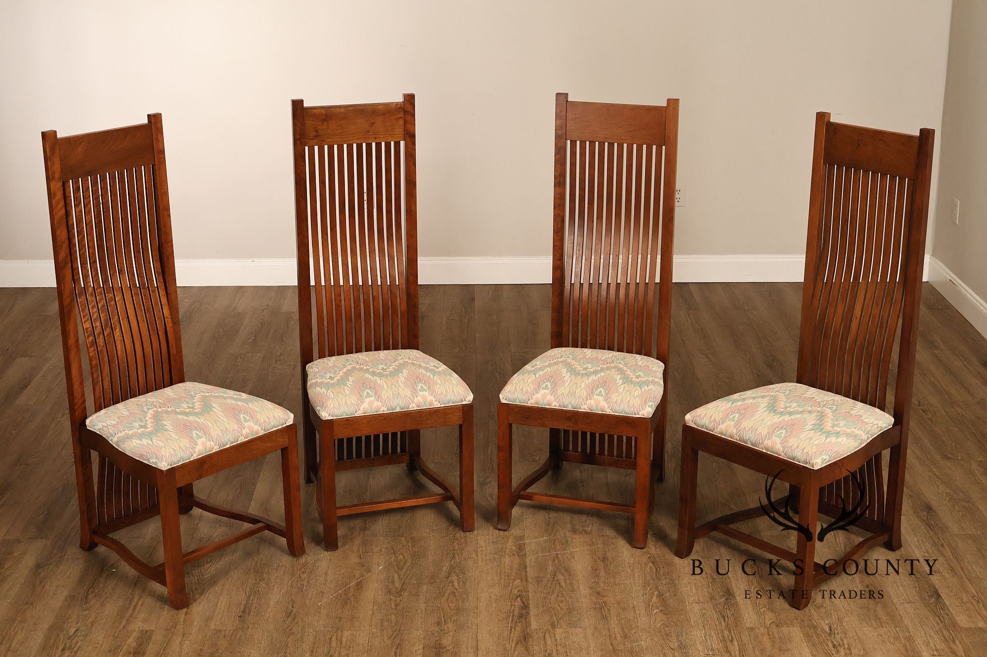 Paul Downs Cabinetmakers Set of Four Highback Spindled Cherry Dining Chairs