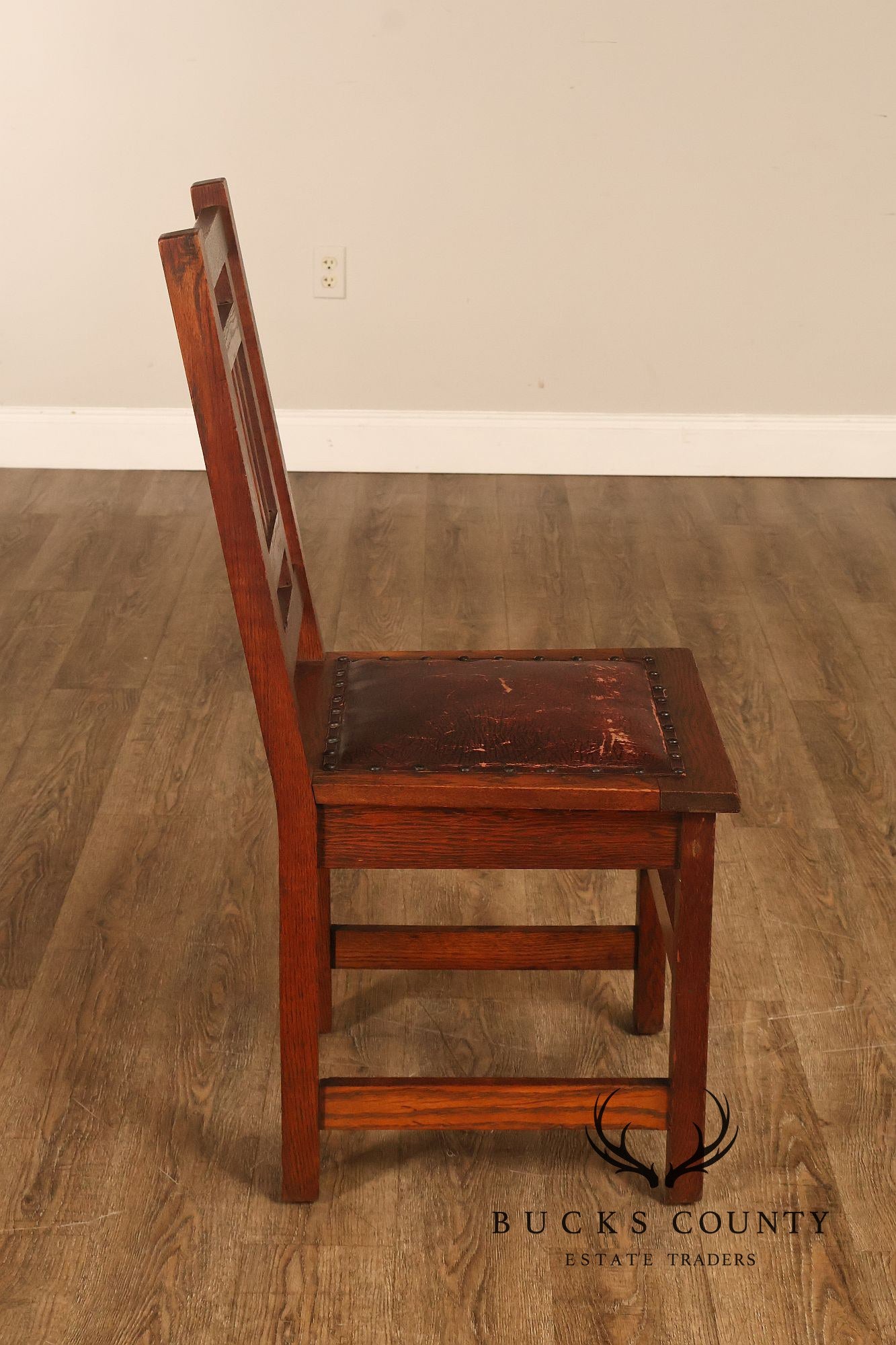 Antique American Arts & Crafts Mission Set Of 3 Oak Side Chairs