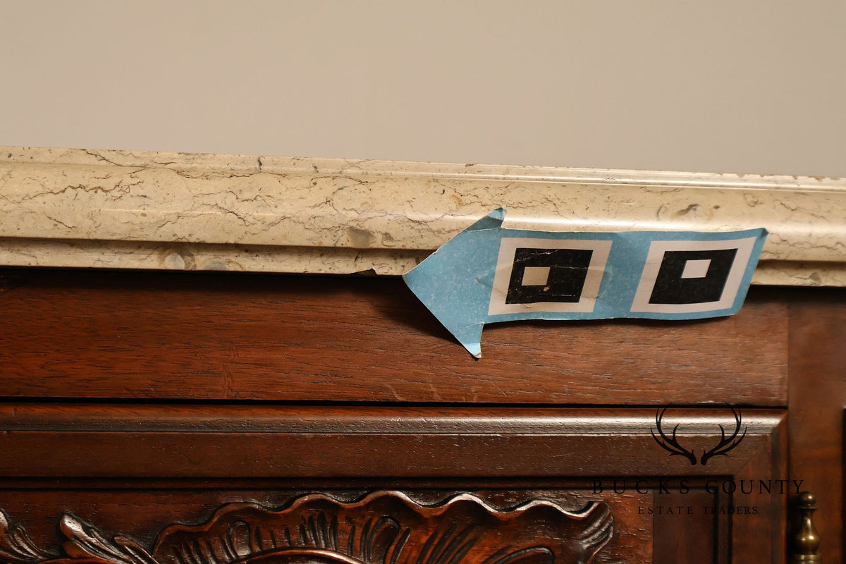 French Louis XV Style Carved Walnut Marble Top Sideboard