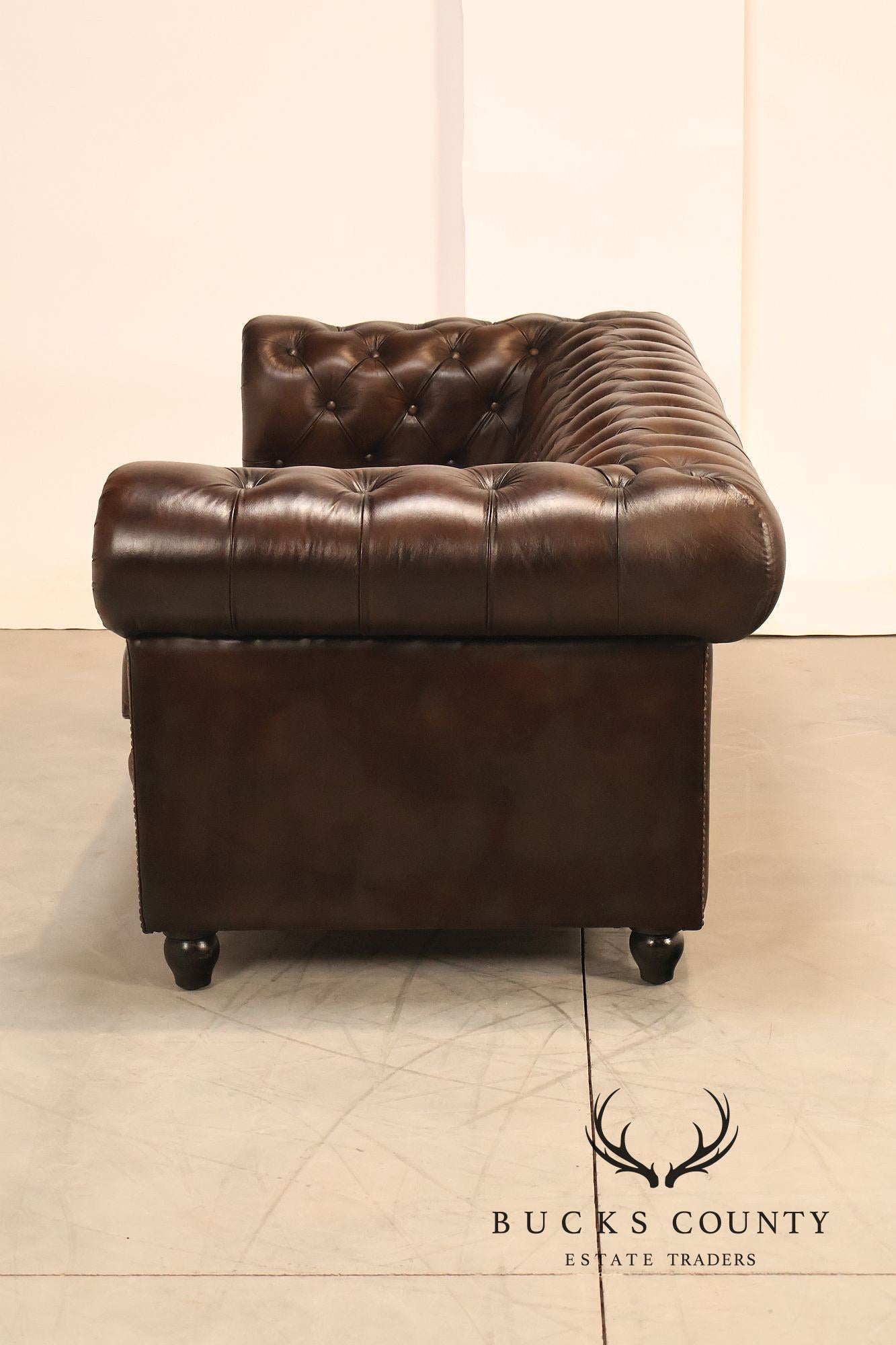 Chesterfield Style 7 Foot Espresso Brown Tufted Leather Sofa