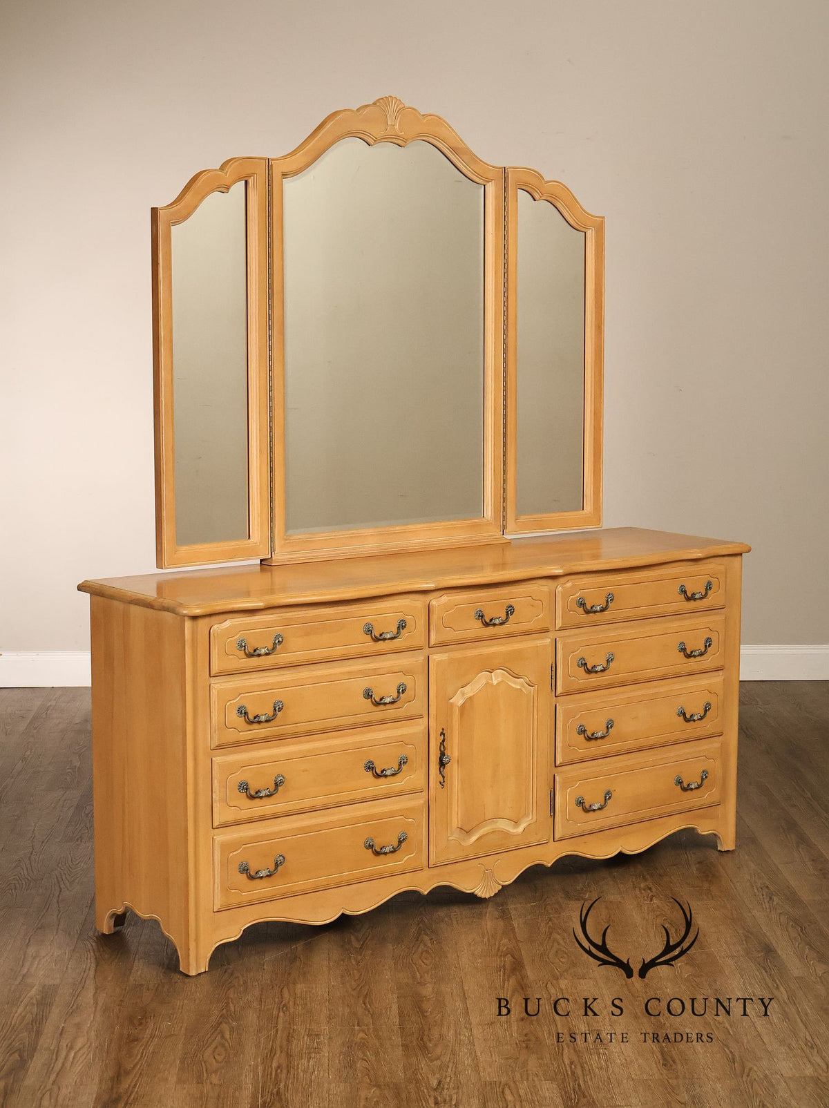 Ethan Allen French Country Style Maple Dresser with Mirror