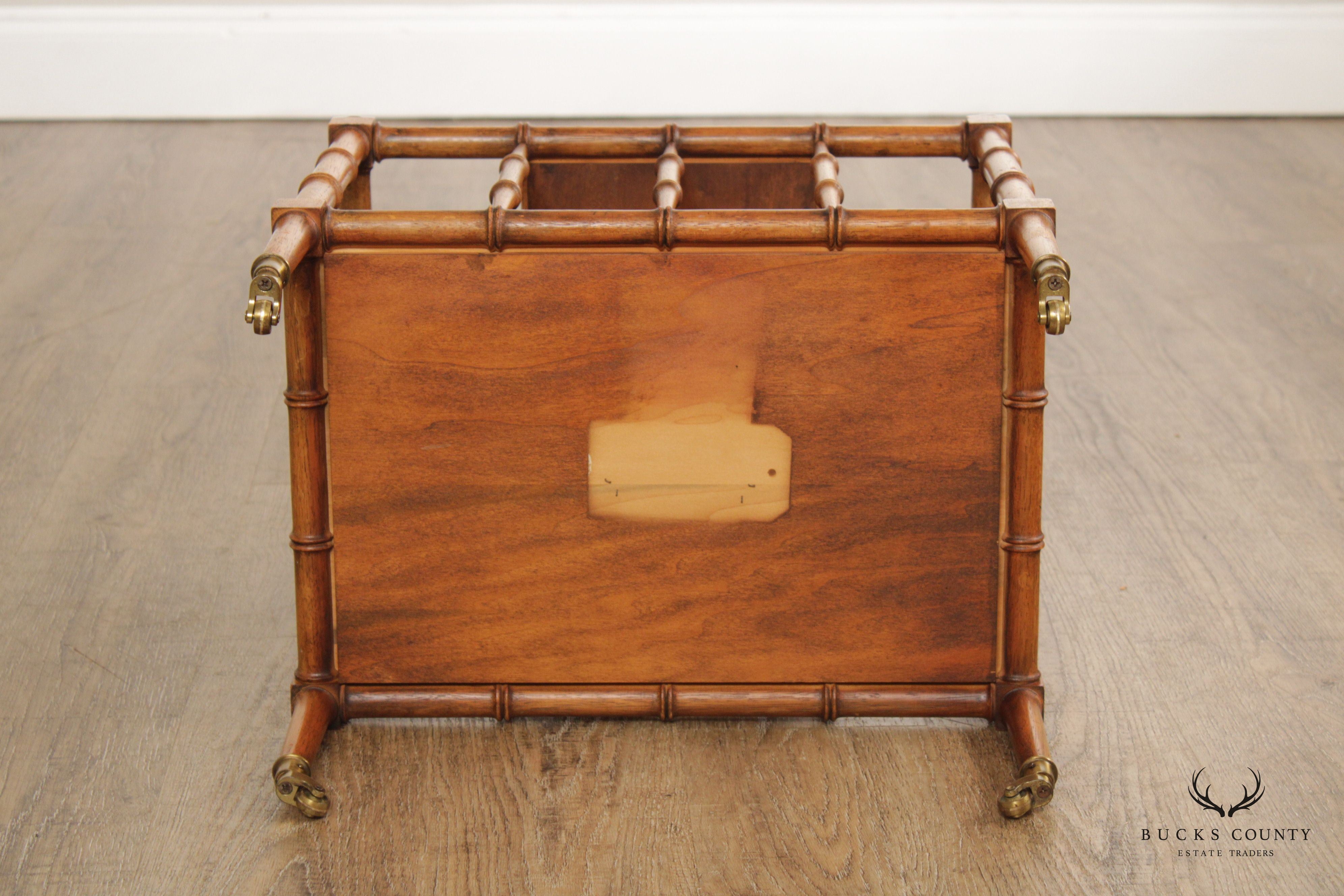 Vintage Walnut Faux Bamboo Canterbury Magazine Rack