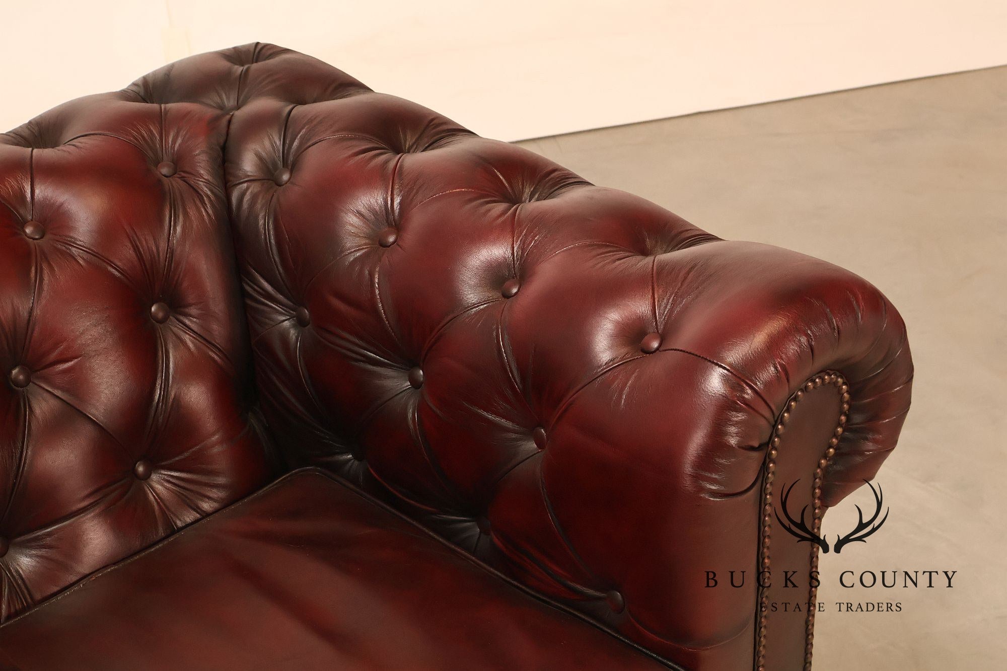Chesterfield Style Pair Of Oxford Red Tufted Leather Club Chairs