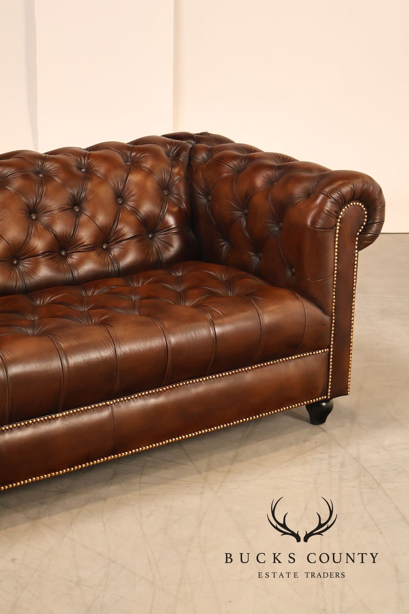 Chesterfield Style 6 Foot Cognac Brown Tufted Leather Sofa
