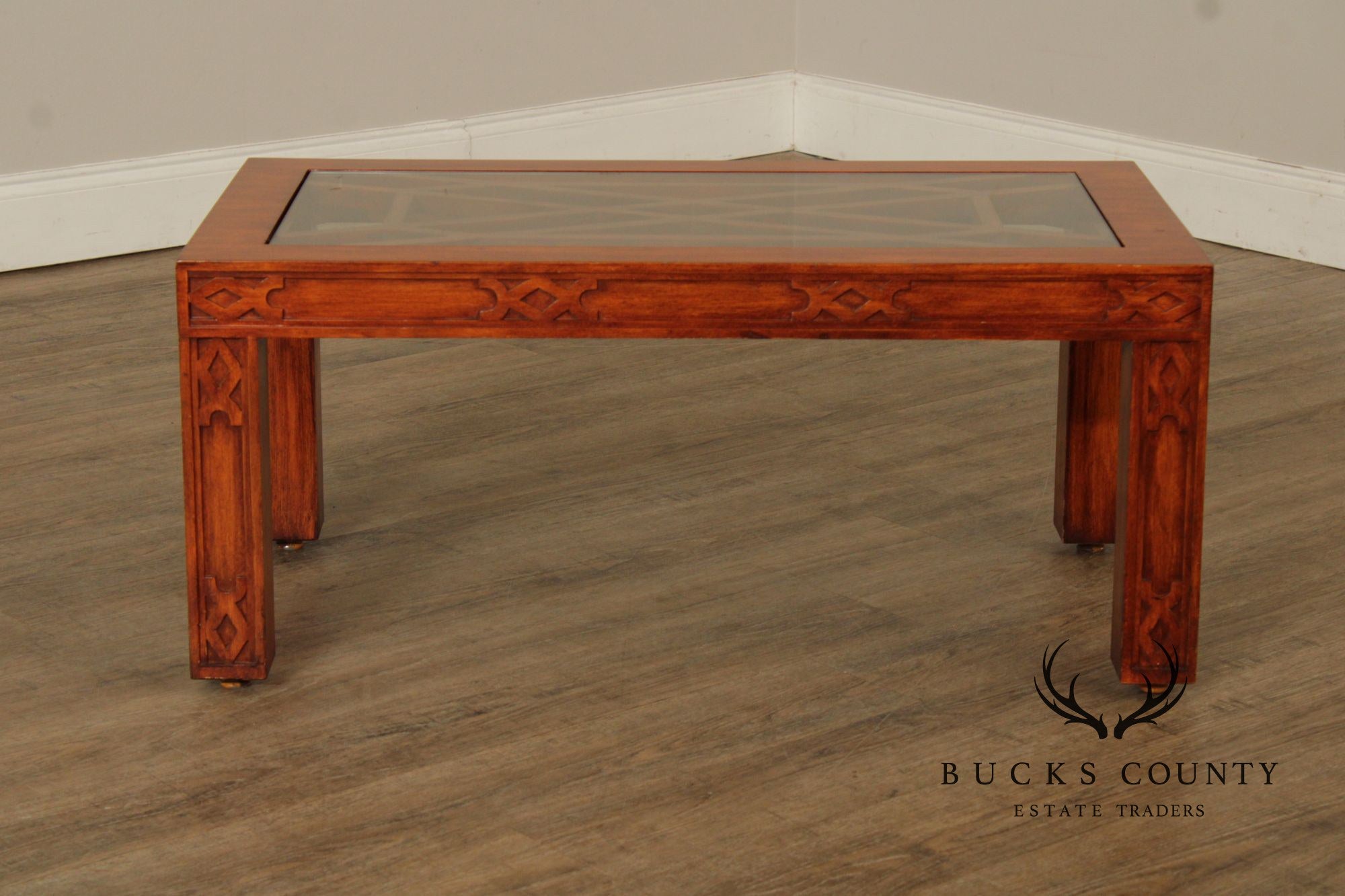 Chinese Chippendale Style Glass Top Coffee Table