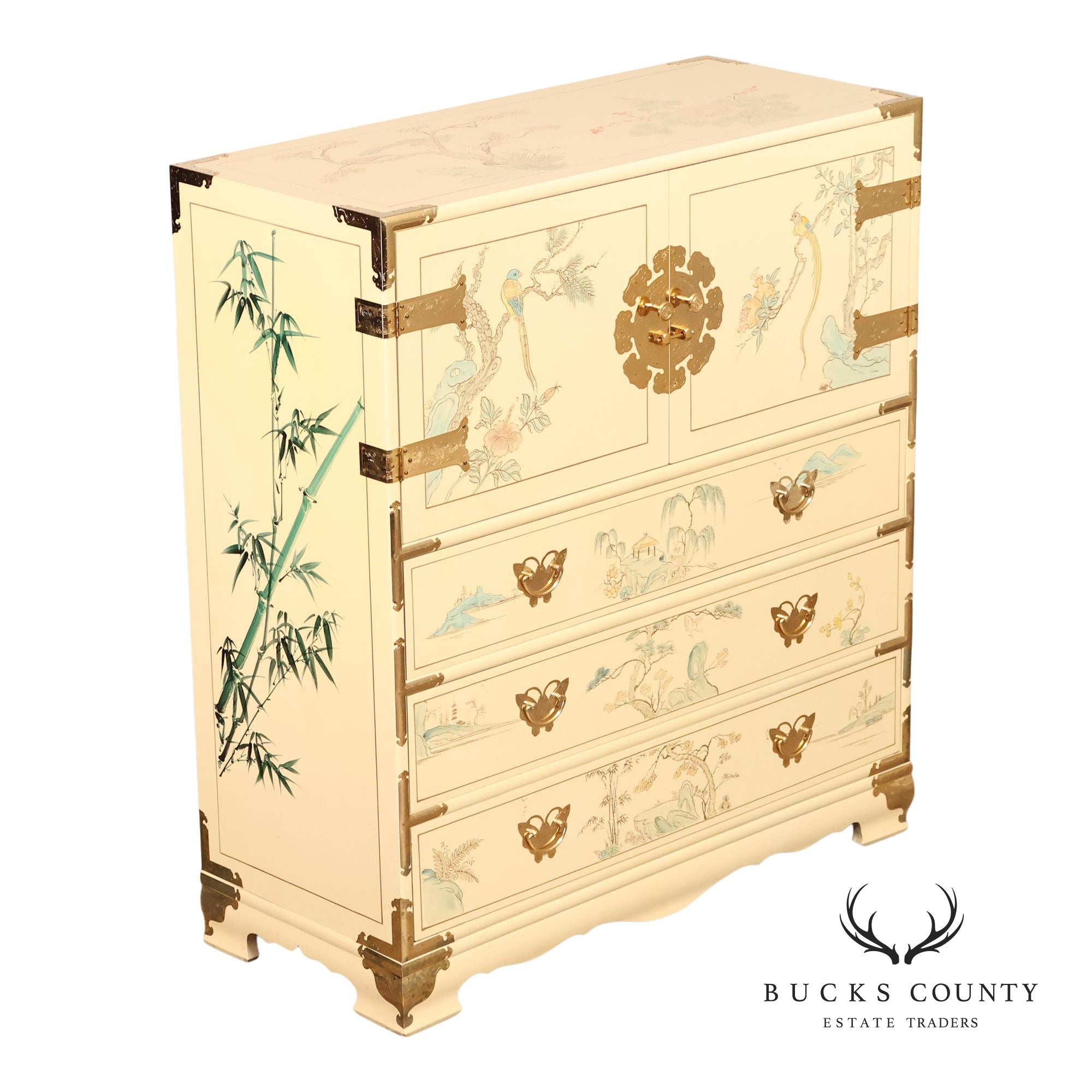 Chinoiserie Hand Painted Decorated Tall Chest
